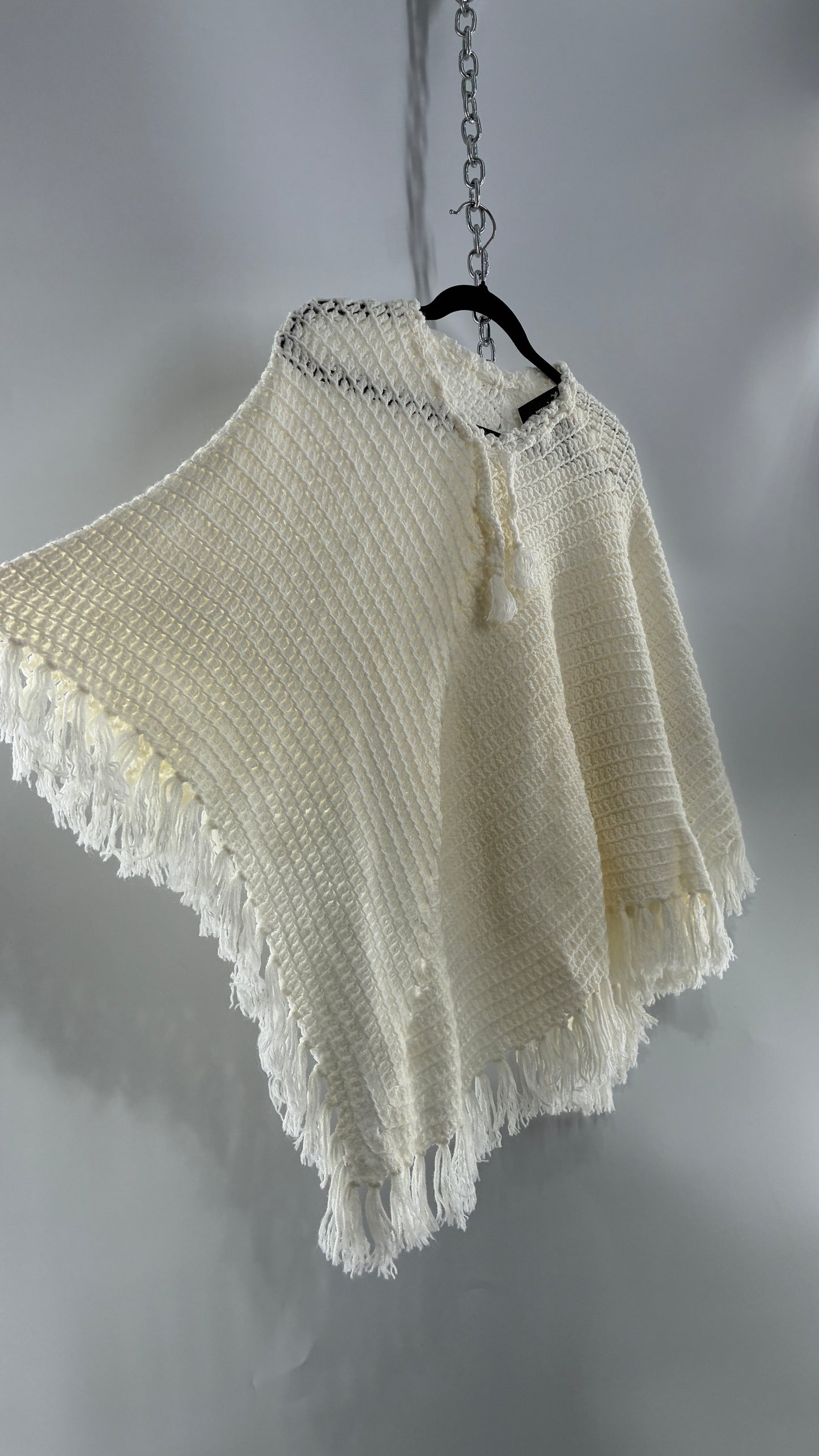 Vintage Off White Hand Knit Poncho