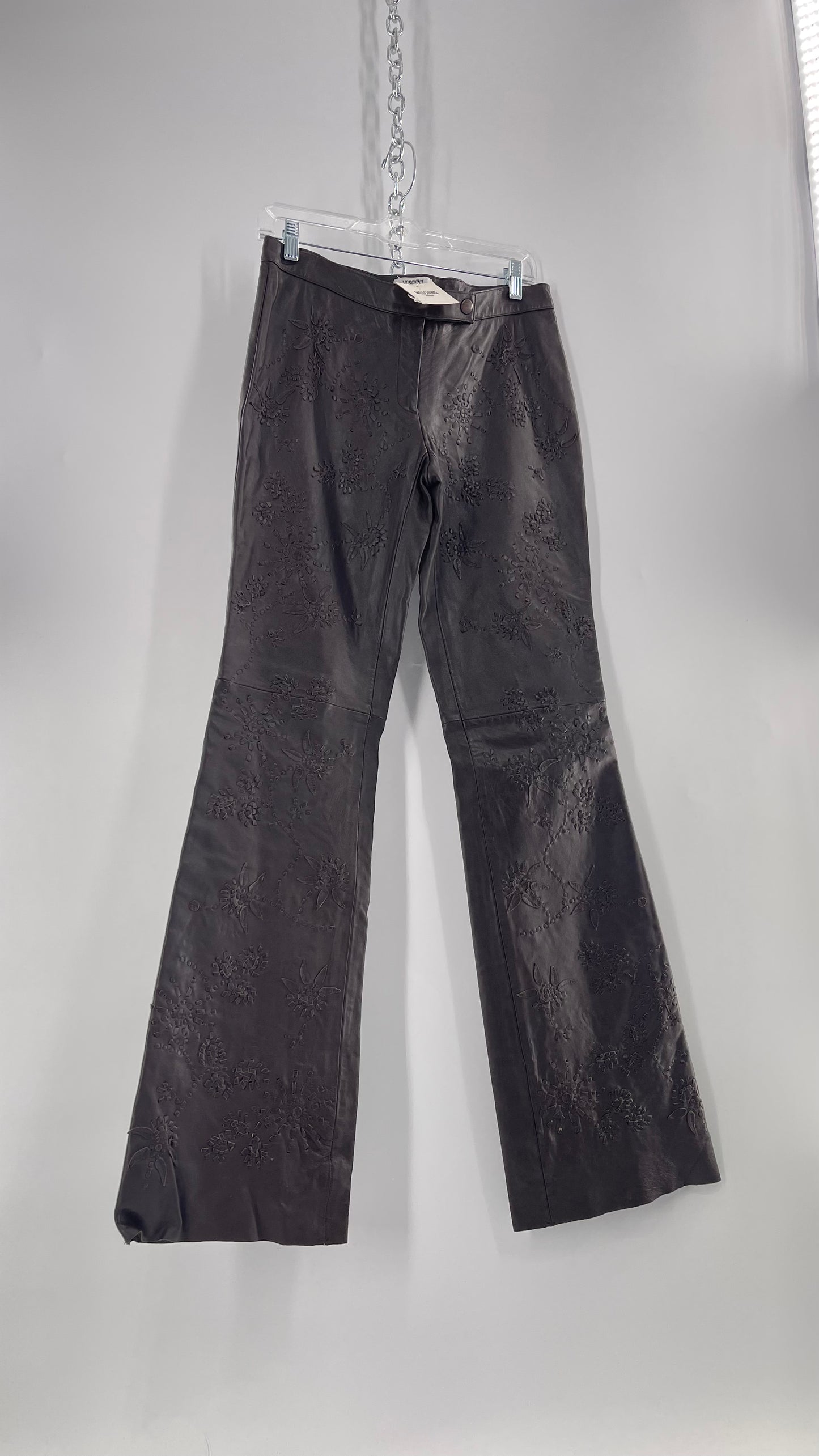 Moschino Brown Leather Embroidered Pants (10) ***WITH TAGS***