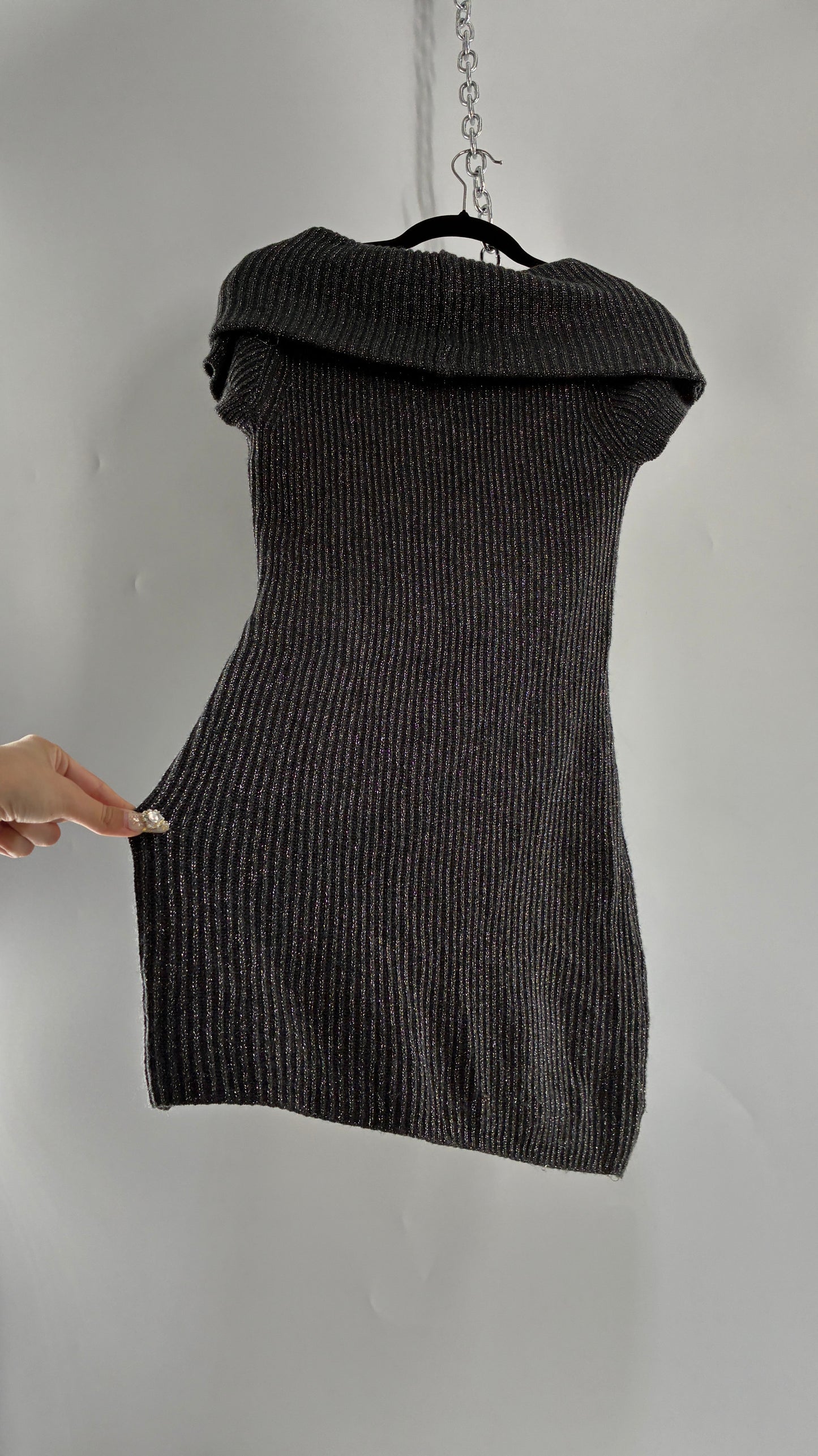 Vintage INC International Concepts Grey Silver Knit Off the Shoulder Dress with Tags Attached (Large)