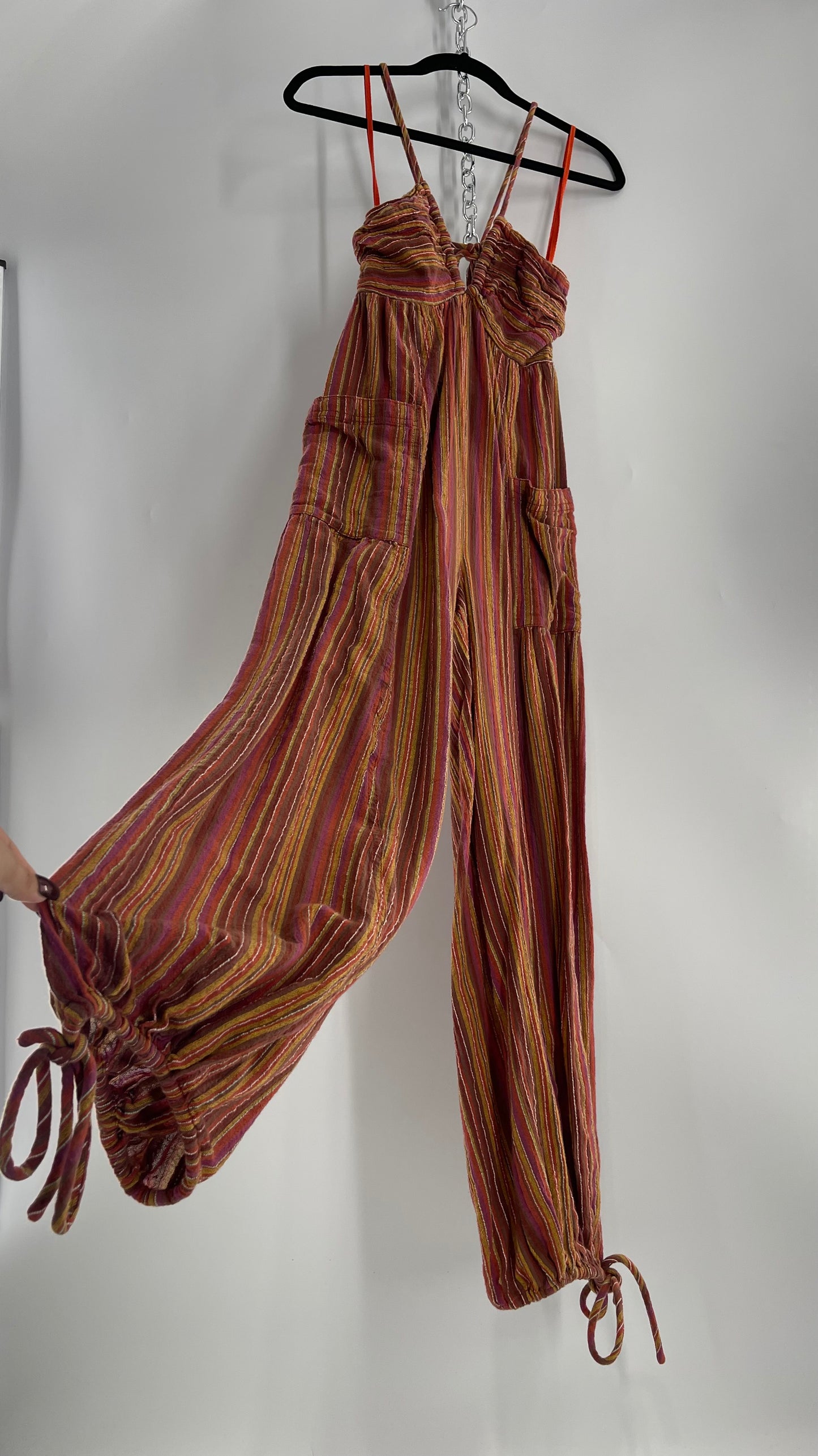 Free People Sundaze Striped Cotton Jumpsuit (XS)