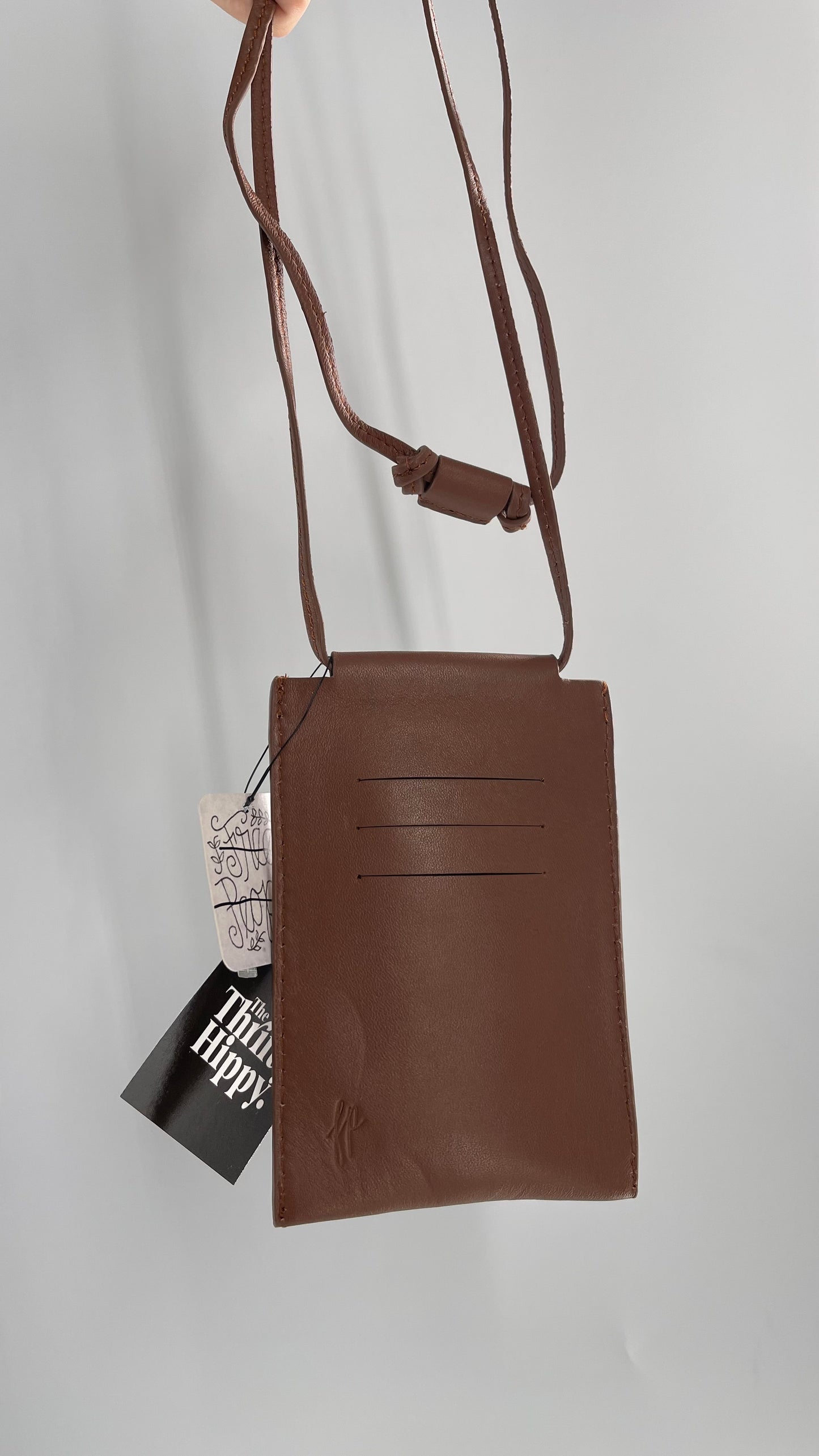Free People Brown Leather Crossbody Phone Pouch with Tags Attached