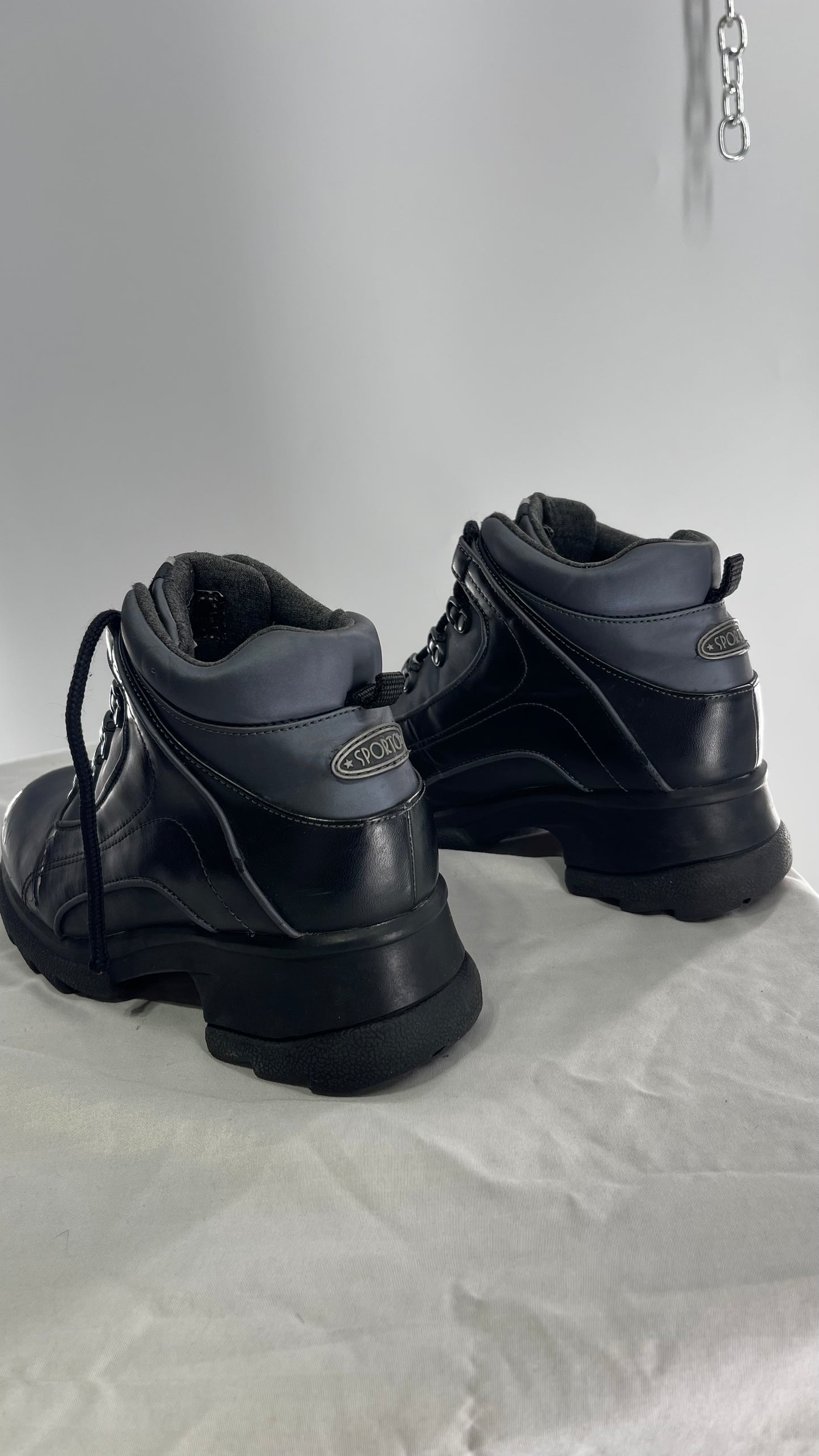 1990s Vintage SPORTO Metallic Blue and Black Round Toe Platform Sneaker Boot (9)