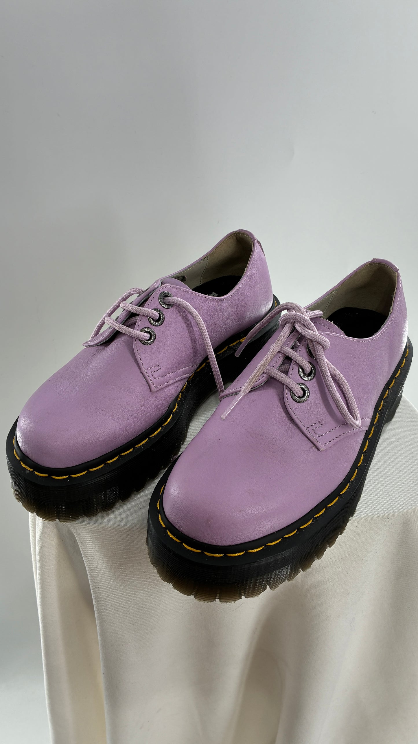 Vintage Dr. Martens 1461 Quad II, Lilac Purple, Pisa Leather Platform Oxfords (6)