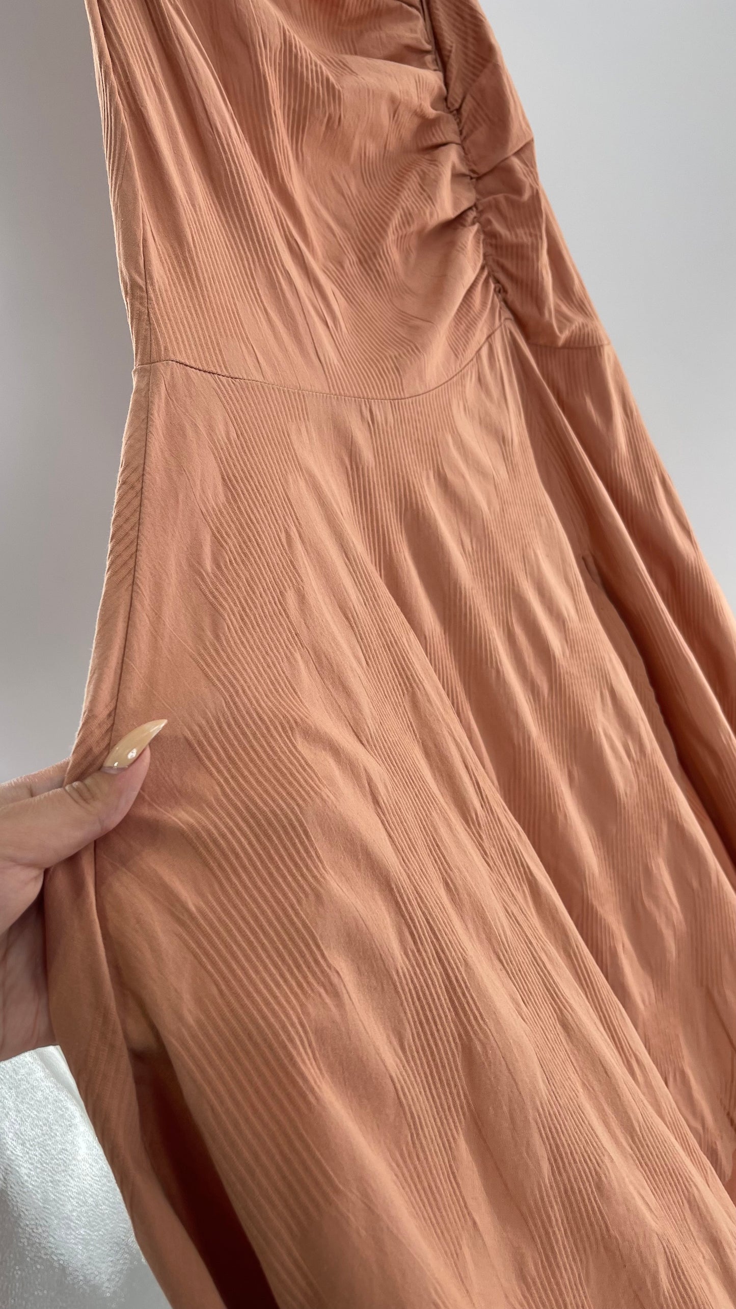 Free People Terracotta/ Smoky Pink Maxi Dress with Exposed Midriff, Waist Bow, and Side Slit with Tags Attached  (M)