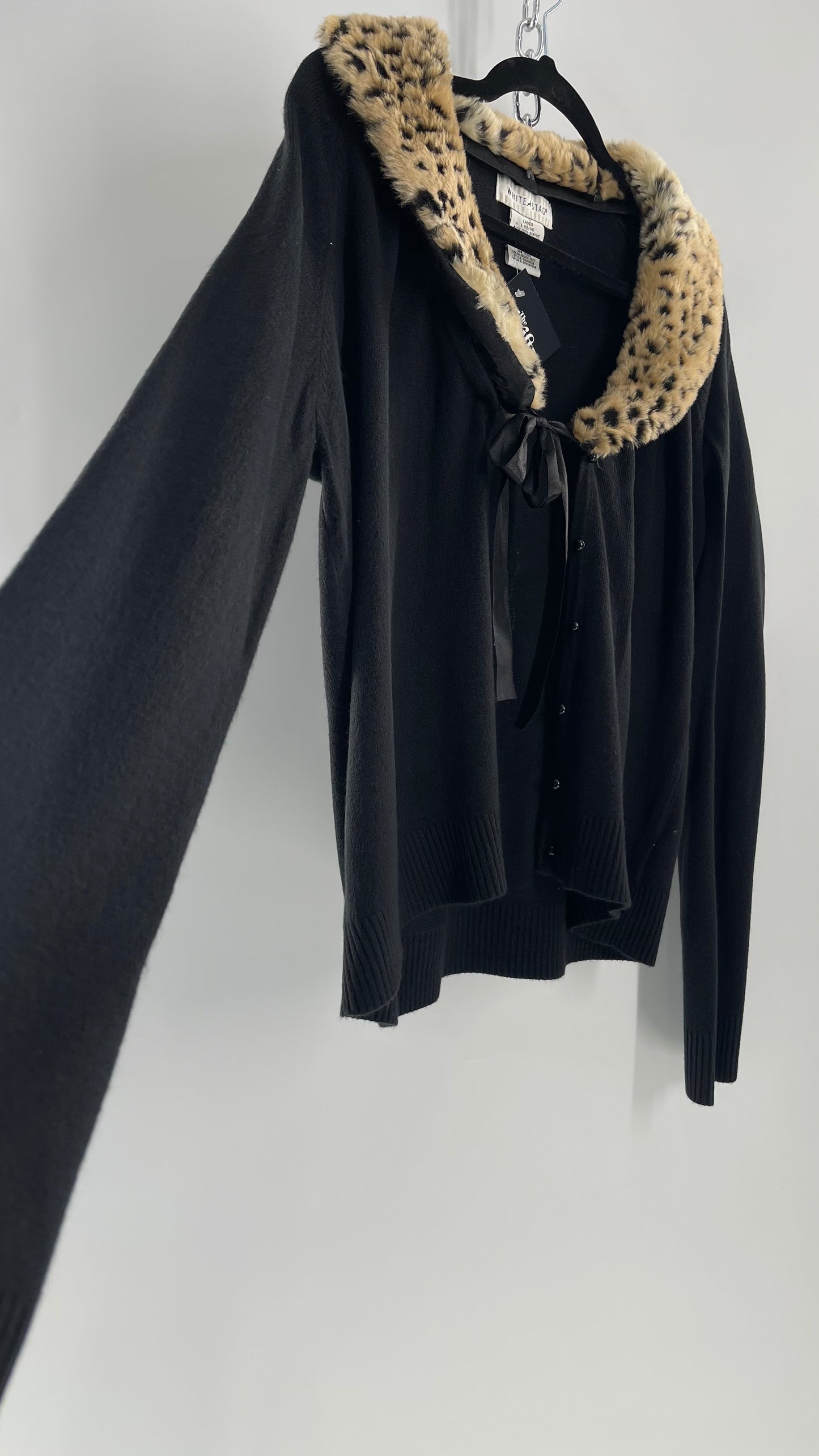 Vintage Cheetah Fur Trim Collar Cardigan (Large)
