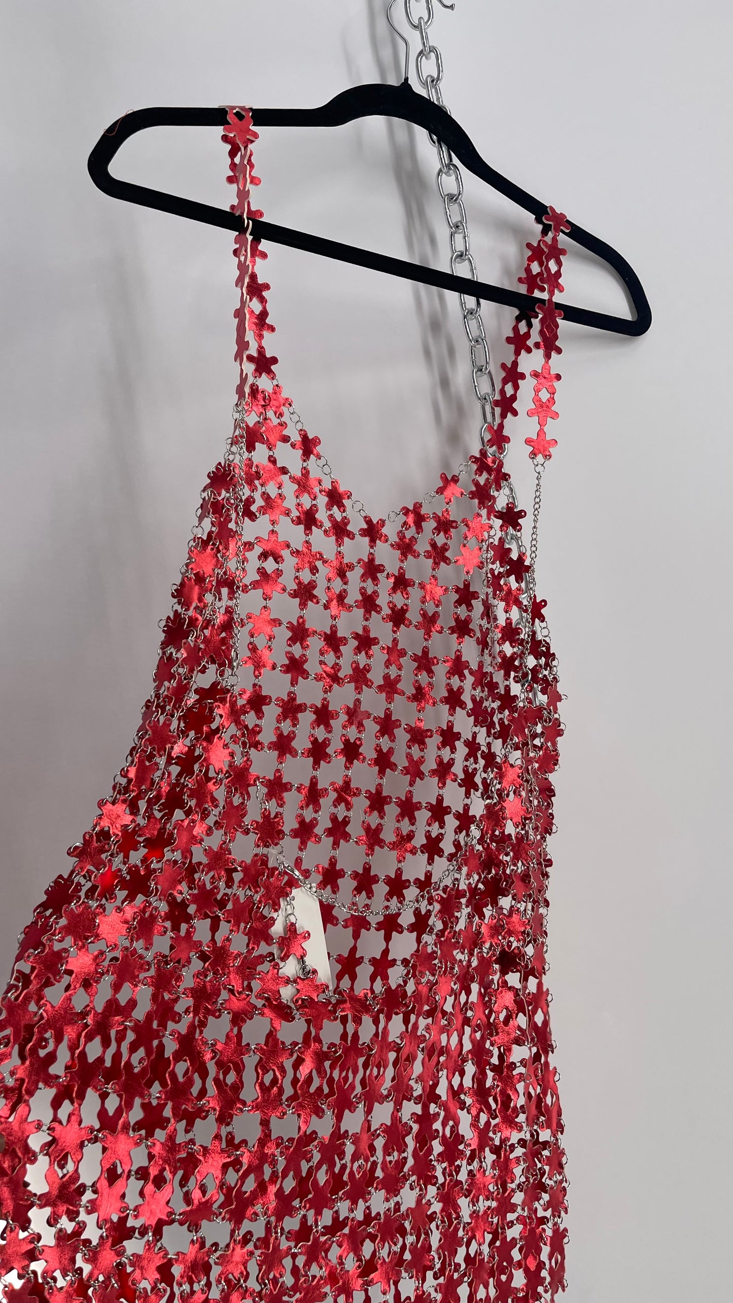 Urban Outfitters Chain Link Metallic Red Star Dress with Open Back