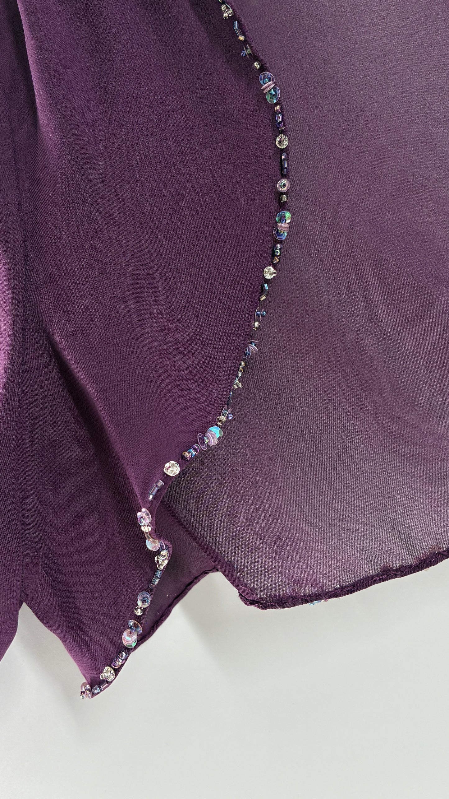 Vintage 1990s Purple Sheer Shrug with Iridescent Beaded Cuffs and Hem (M/L)