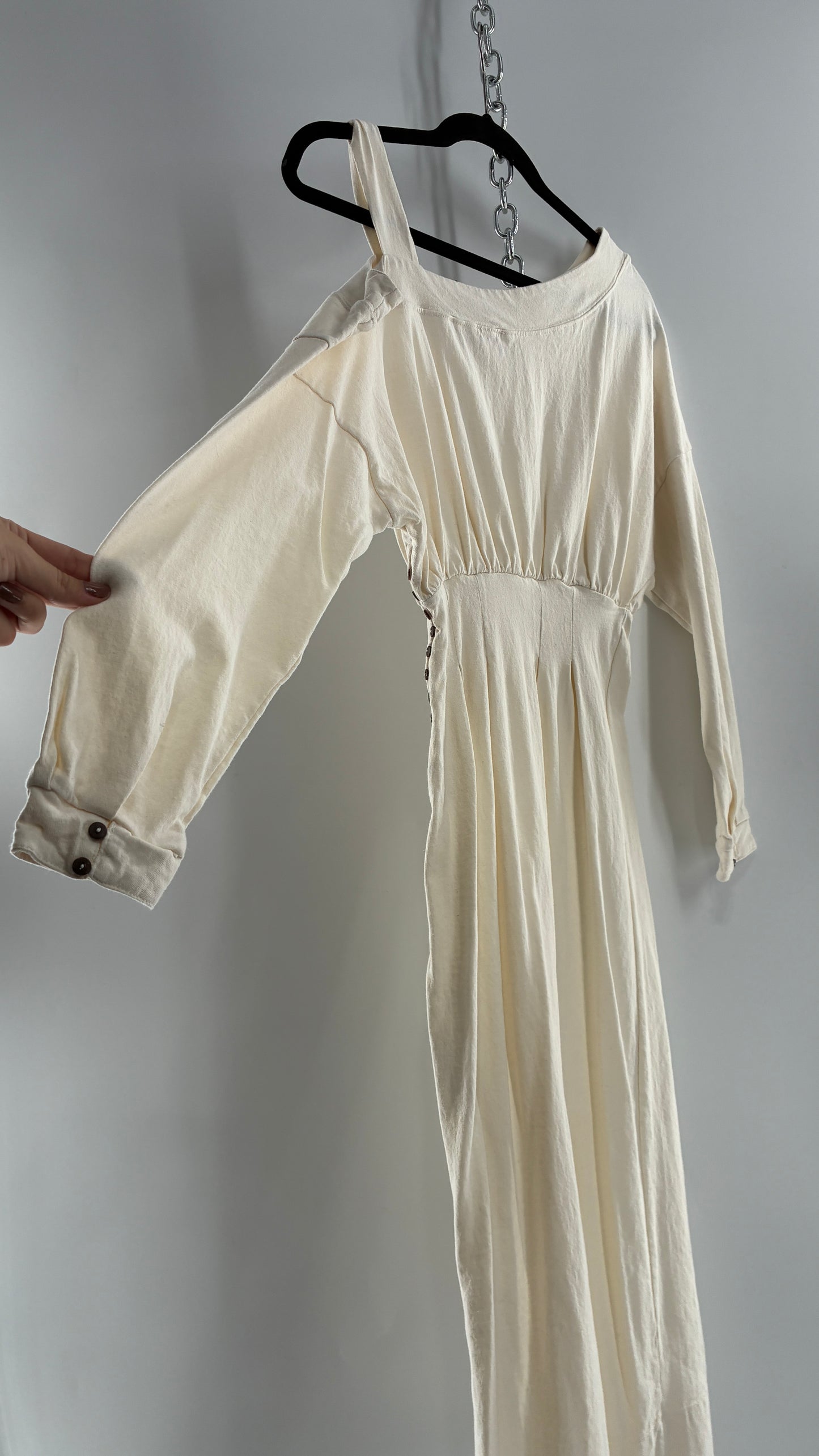 Free People Off White Long Sleeve Maxi Dress with Shoulder Strap (XS)