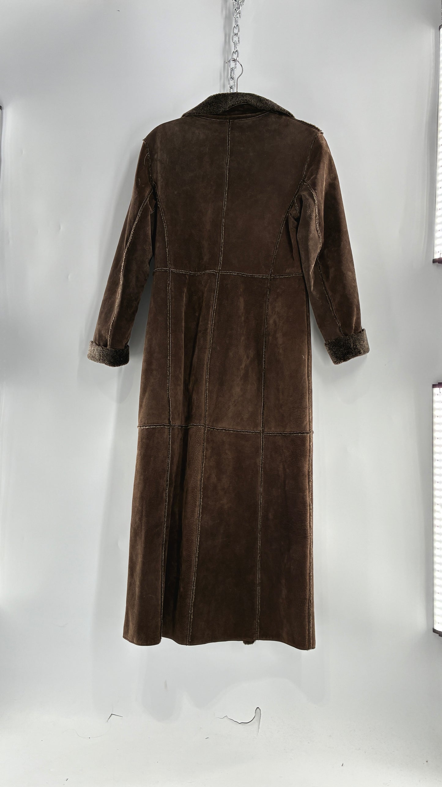 Vintage WINLIT Brown Full Length Paneled Suede Leather Coat (Small)