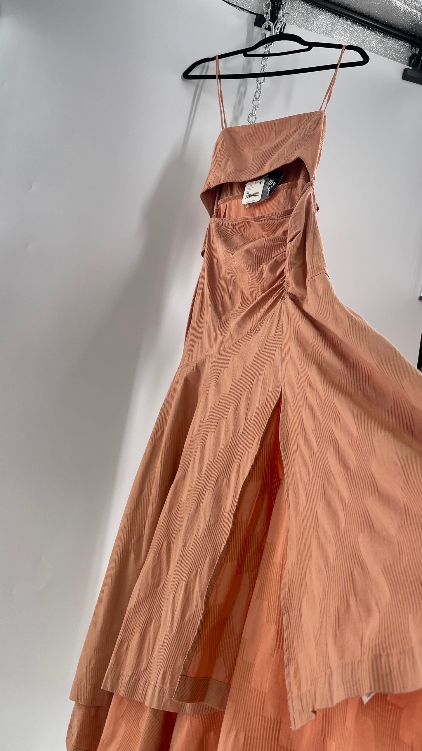 Free People Terracotta/ Smoky Pink Maxi Dress with Exposed Midriff, Waist Bow, and Side Slit with Tags Attached  (M)