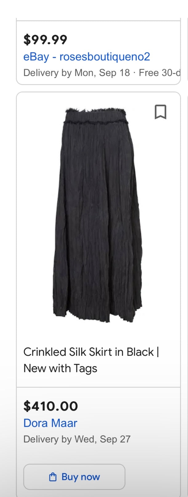 Vintage Adrian Jordan Black Full Length Crinkle Skirt 100% Silk (18/20)