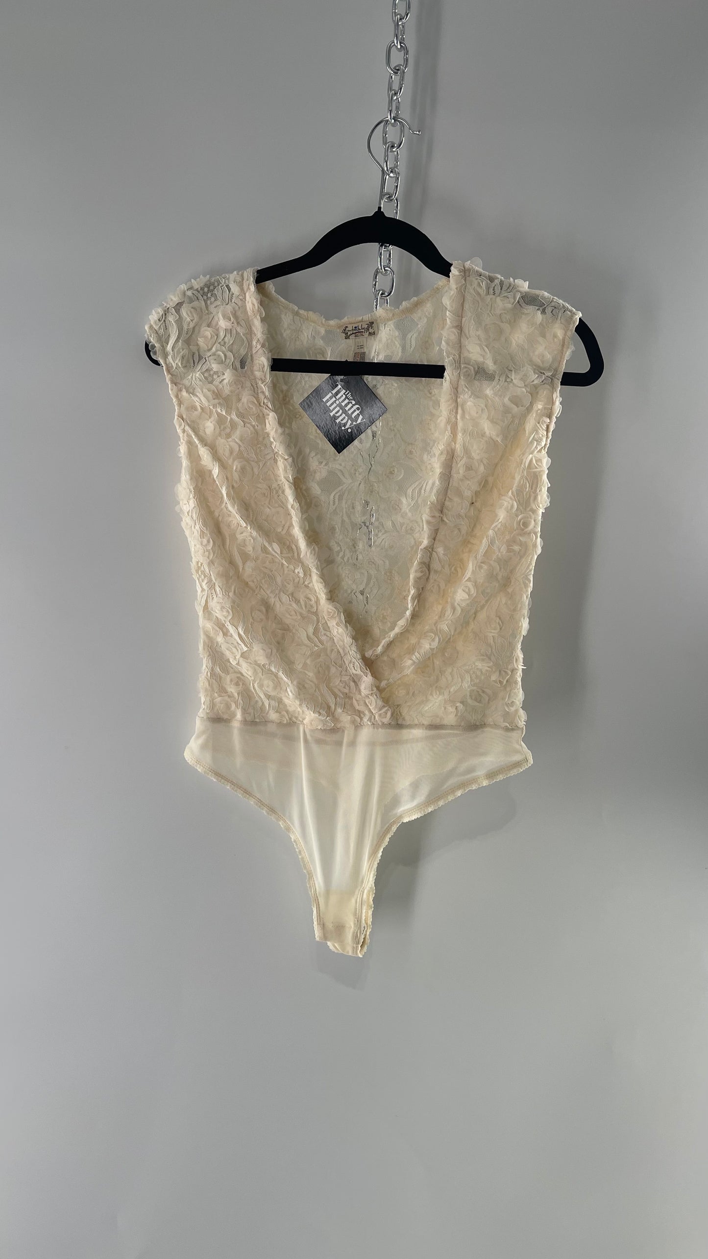 Intimately Free People White Shirt Sleeve Rosette Bodysuit (Small)