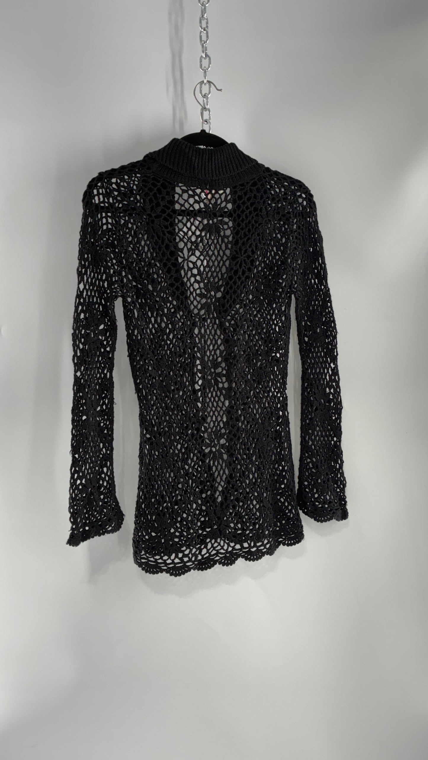 Vintage CANDIES Black Crochet Knit Cardigan with Bust Tie (Medium)