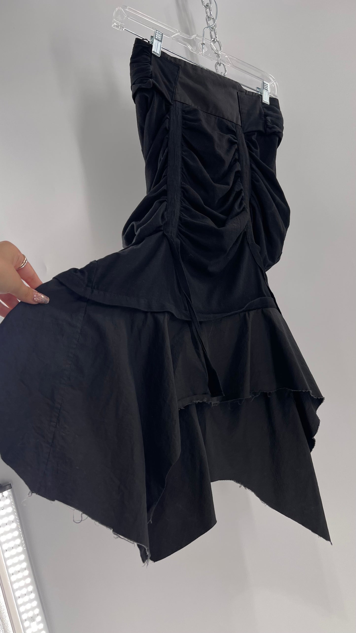 AGANOVICH Black TS50 Jersey Ruched Asymmetric Cargo Skirt with Gold Zipper (0)