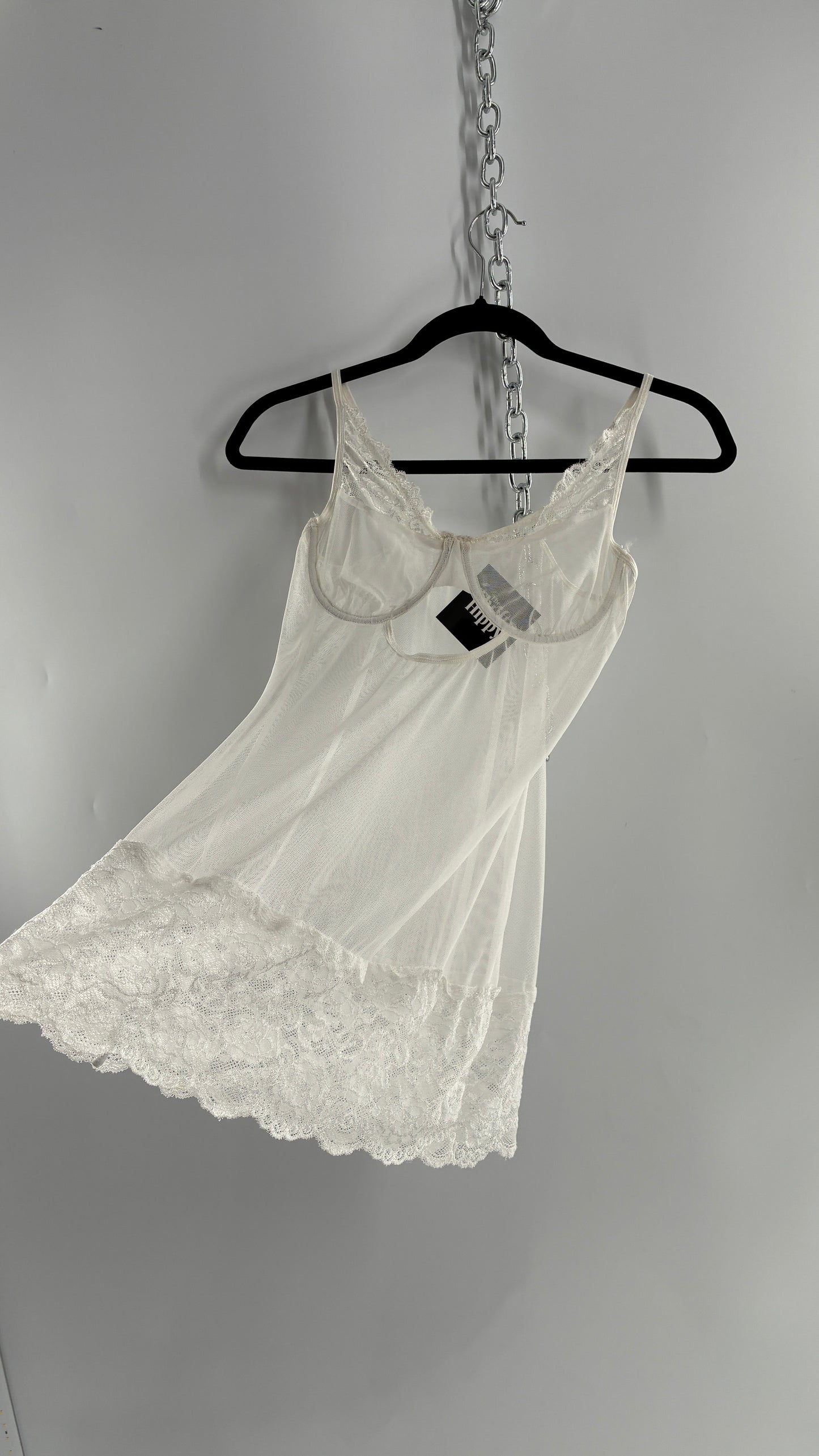 Vintage White Mesh Underwire Balconette Camisole with Thick Lace Band (S/M)