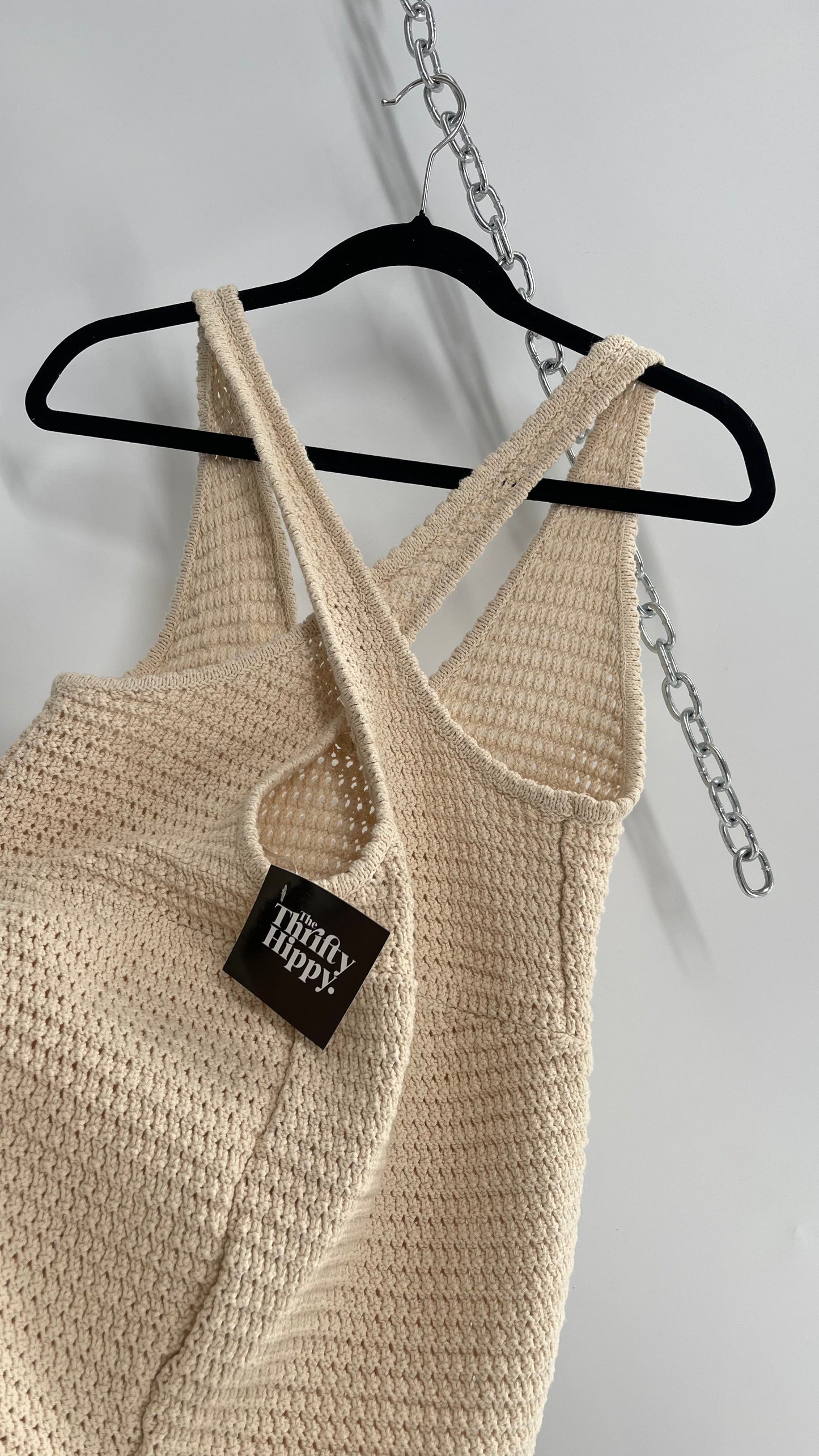 Free People Beige Crochet Thick Knit Beige Jumpsuit Romper (XS)