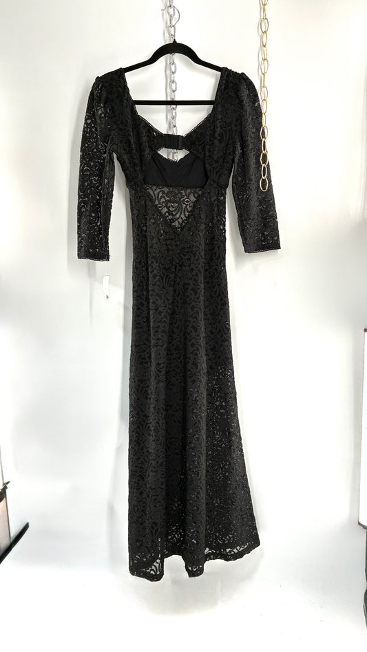 Free People Adored Black Lace Open Back Maxi with Button Bag (Small)