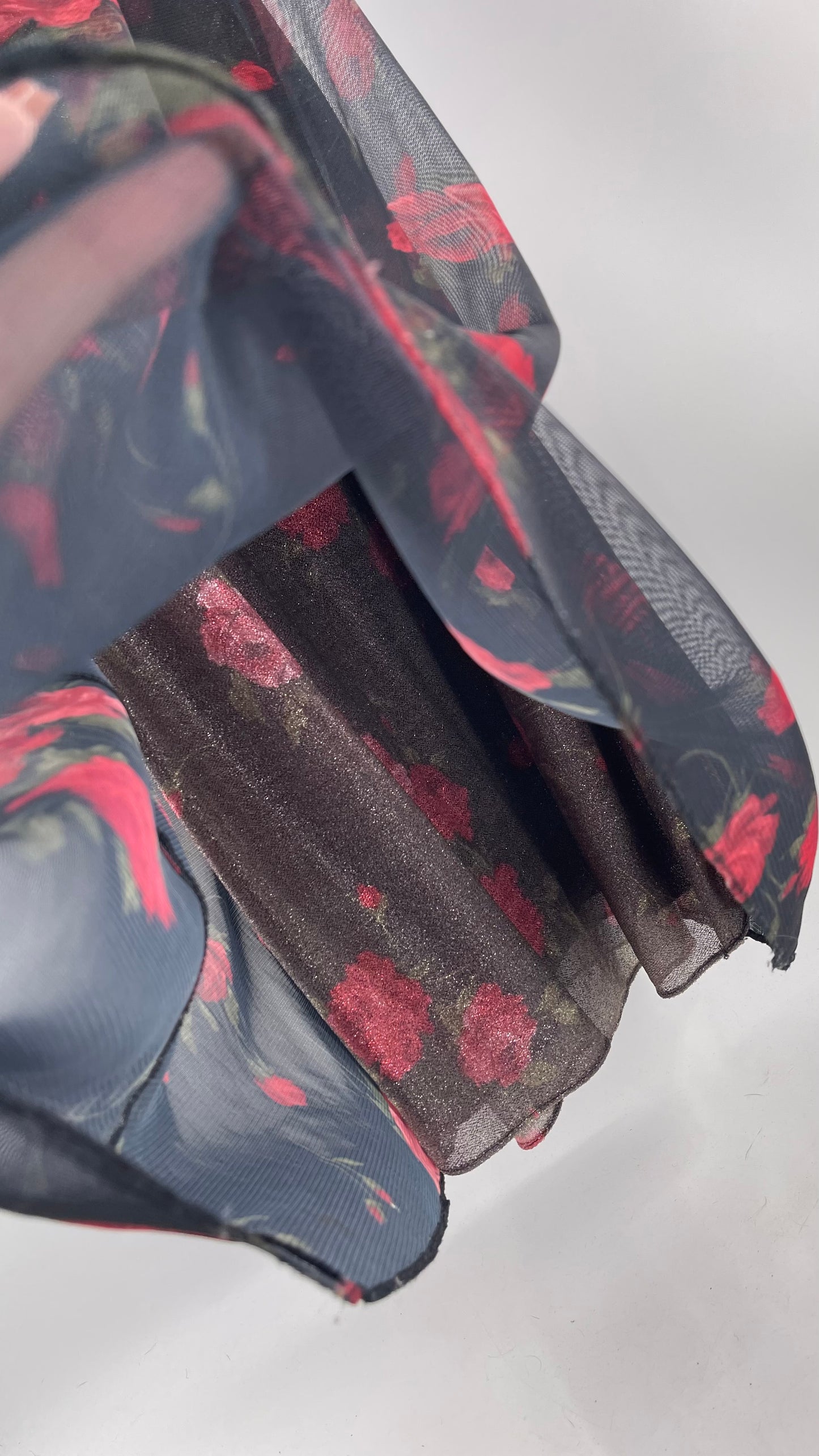 Vintage TEDDI EVENING Dress with Red Rose Layer Over Glitter Graphic and Black Base Layer (10)