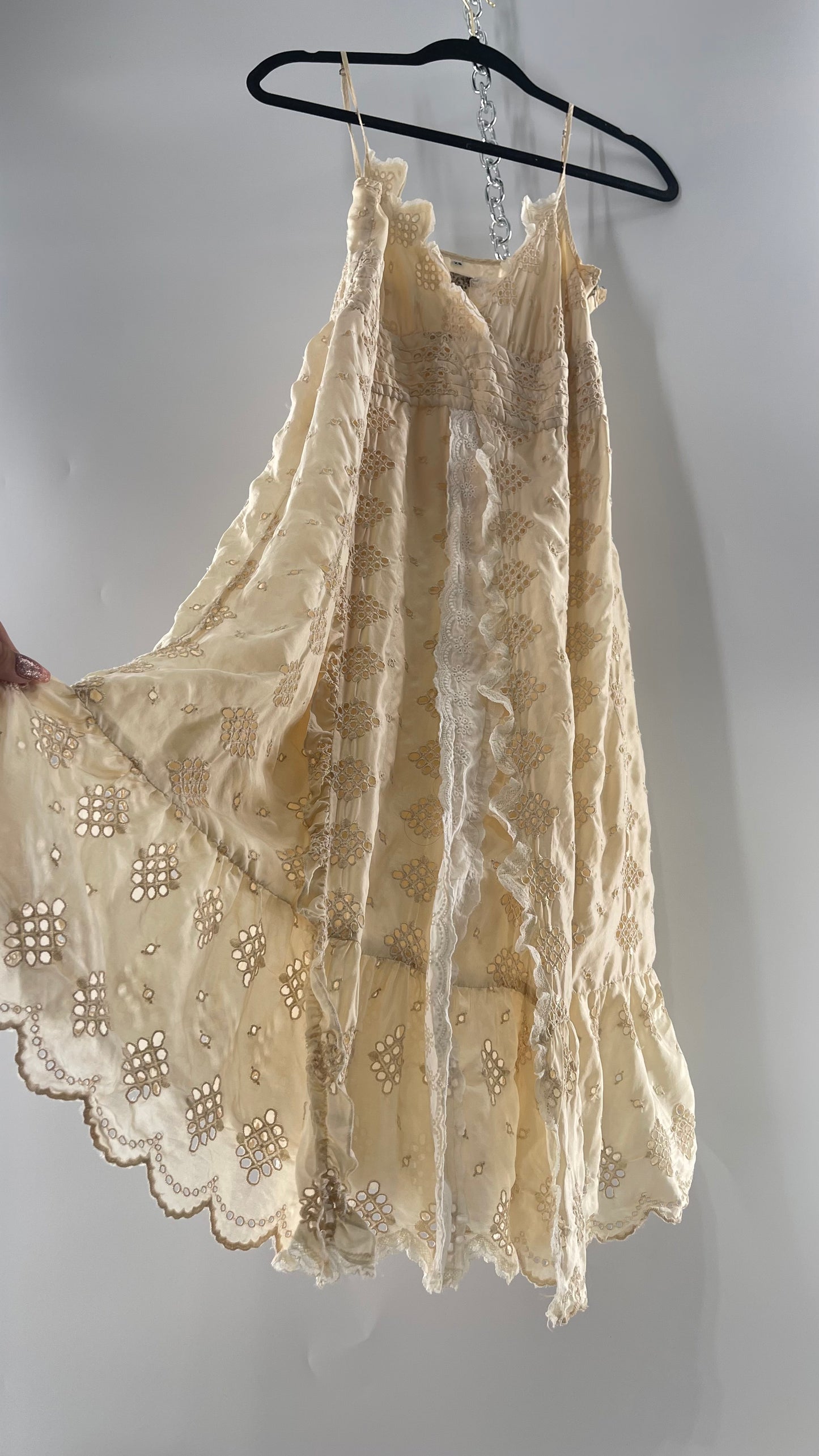 Vintage 100% Silk Off White Lace Mini Dress (XS)