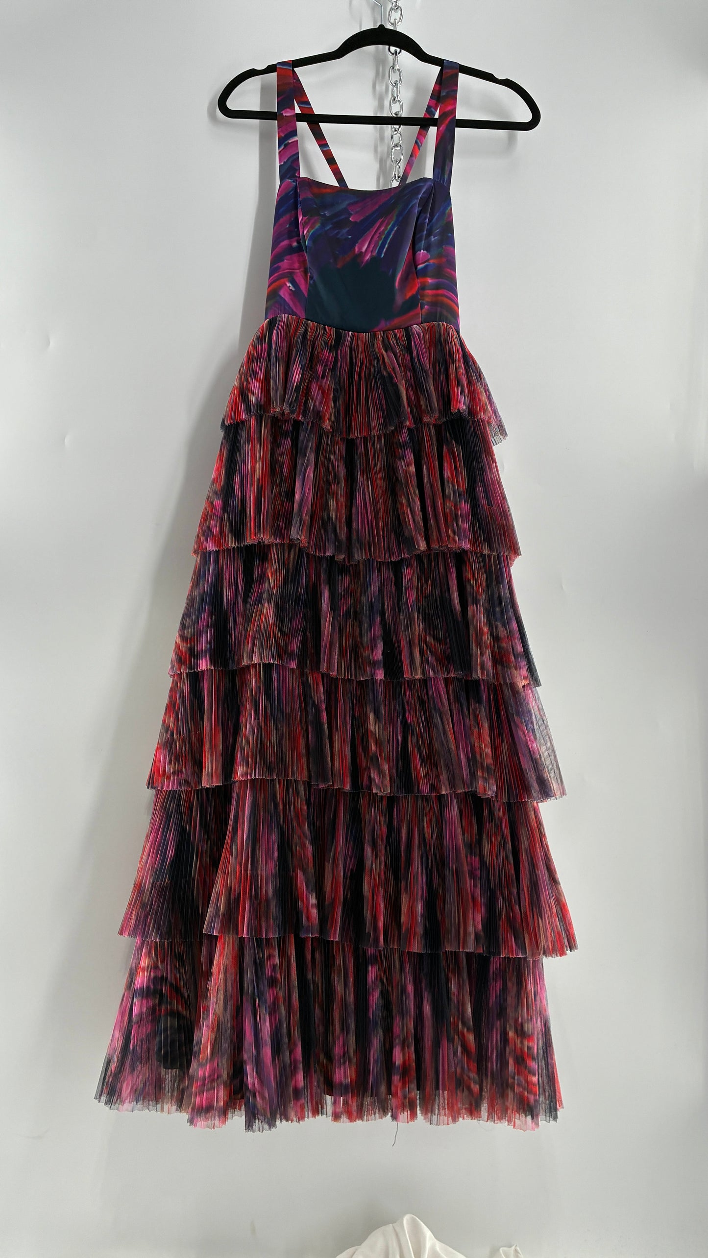 HUTCH Ruffled Maxi Gown Graphic Navy Blue, Fuchsia (2P,4)