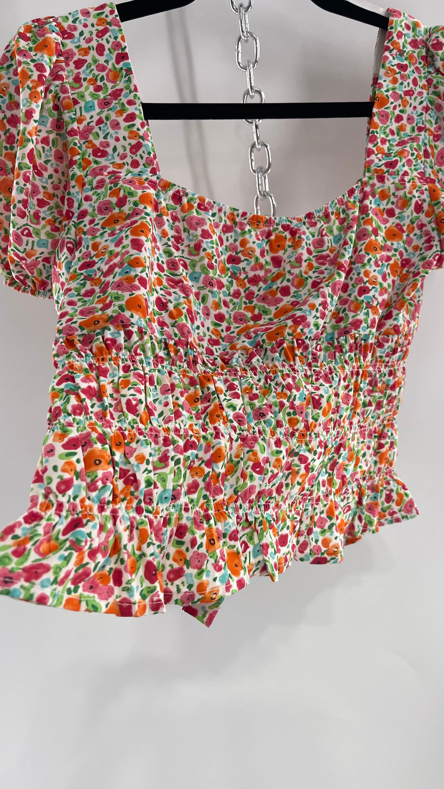 Free People Kiss The Sky Ribbon Bust Floral Prairie Top (Medium)