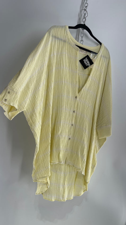 Free People Crimped Yellow Button Front Bohemian Surfer Dress with Button Bag (Medium)