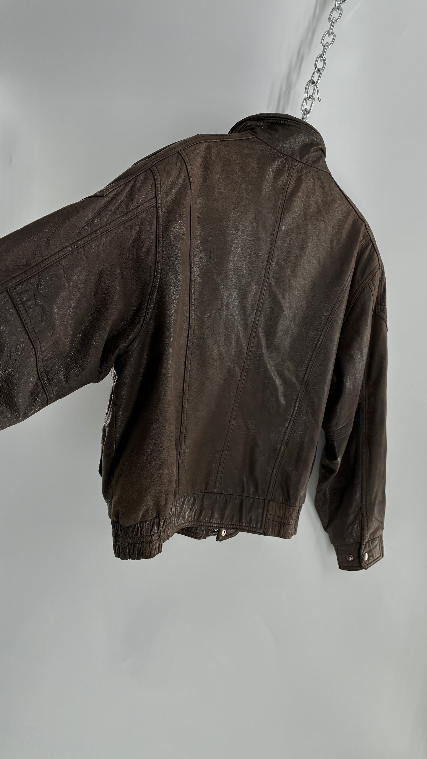 Vintage SAXONY Distressed Leather Bomber Jacket (Medium)