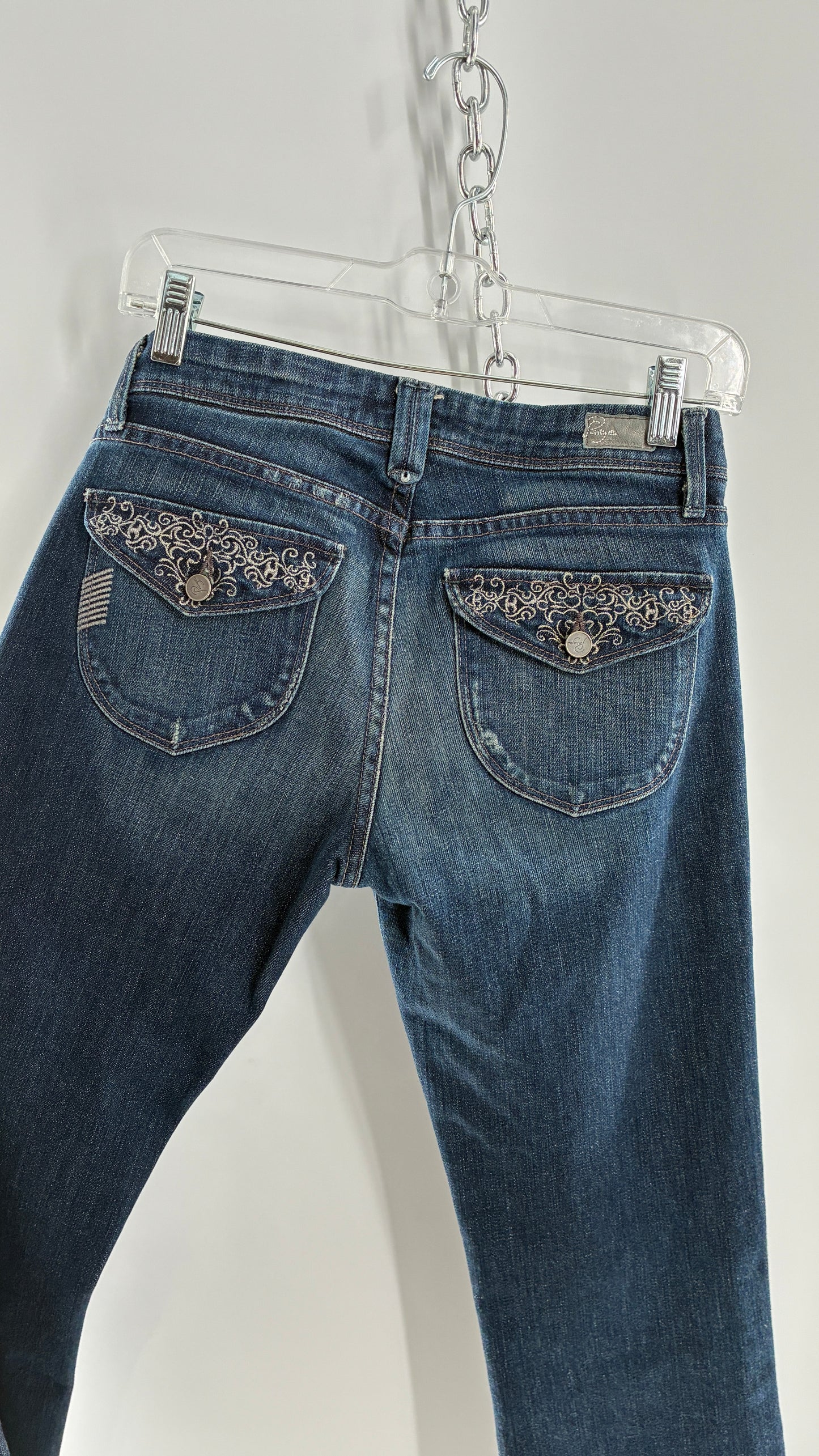 Vintage PAIGE Kick Flare Jeans with Embroidered Pockets (27)