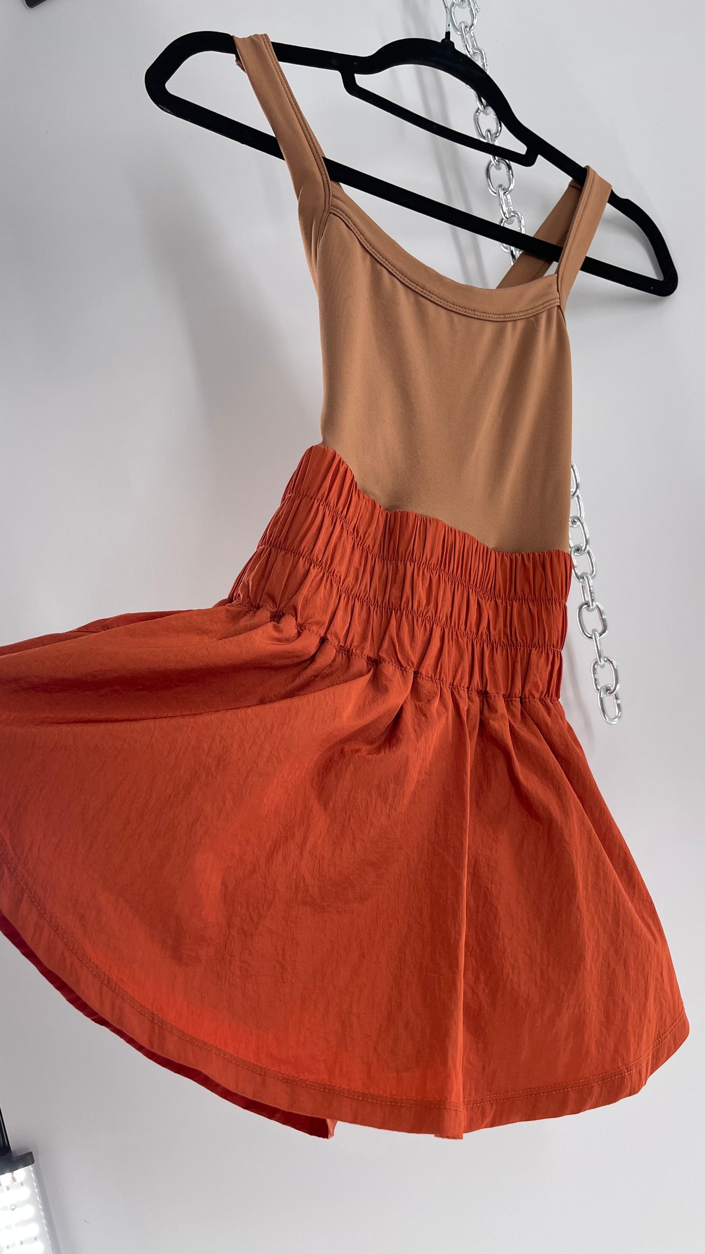 Free People Movement Tan Jumpsuit with Burnt Orange Parachute Shorts (XS)