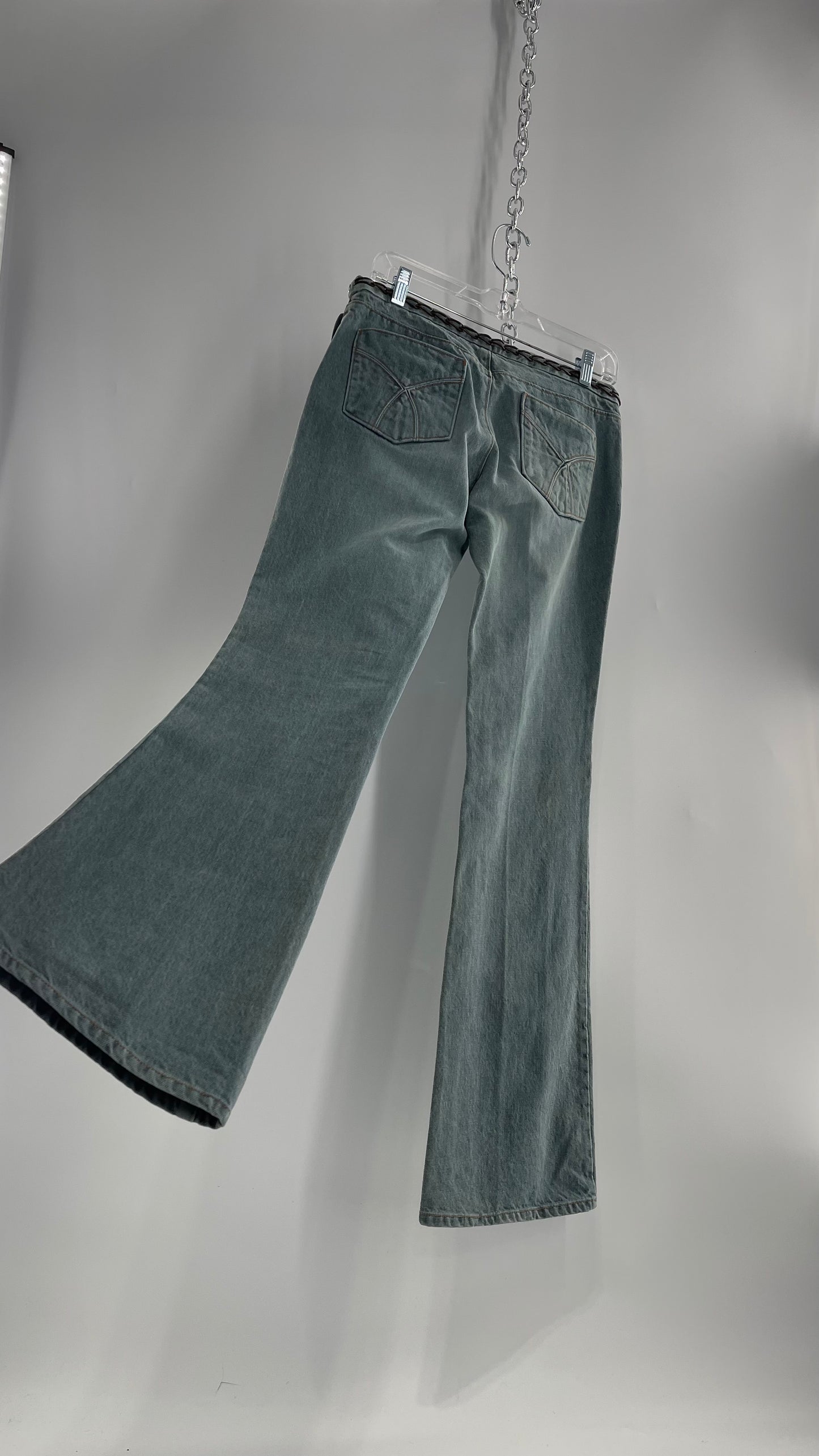 Vintage GAP Light Wash Denim Kick Flares with Bronze Chain Link Waistline (2)