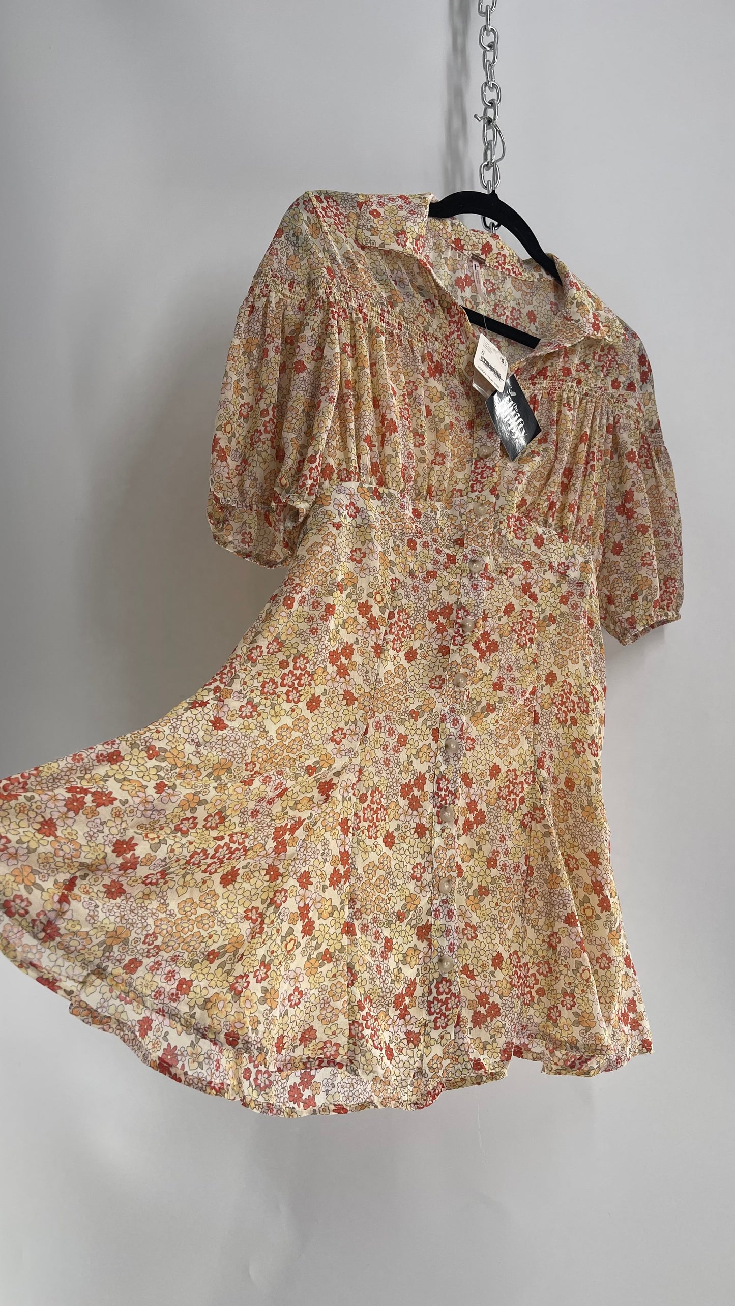 Free People Yellow Bonnie Floral Mini Dress (Small)