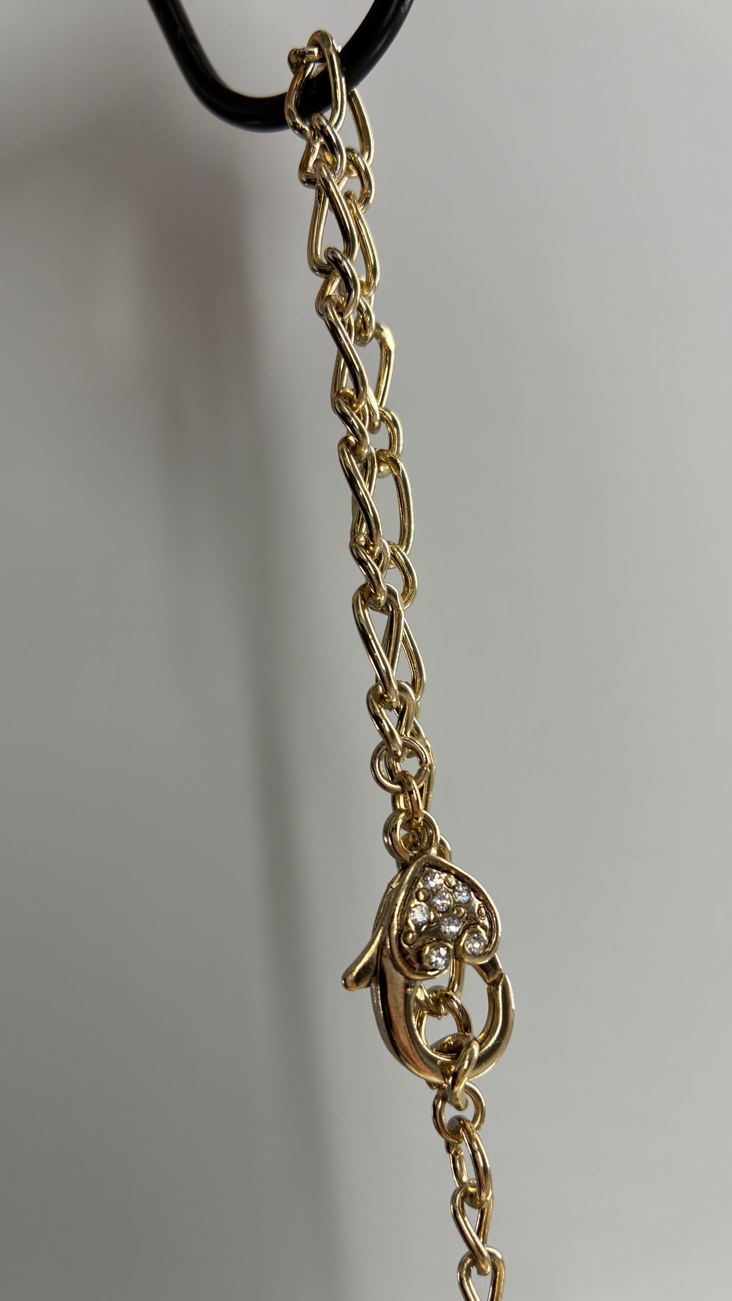 Gold Link Bracelet with Rhinestone Encrusted Heart Clasp
