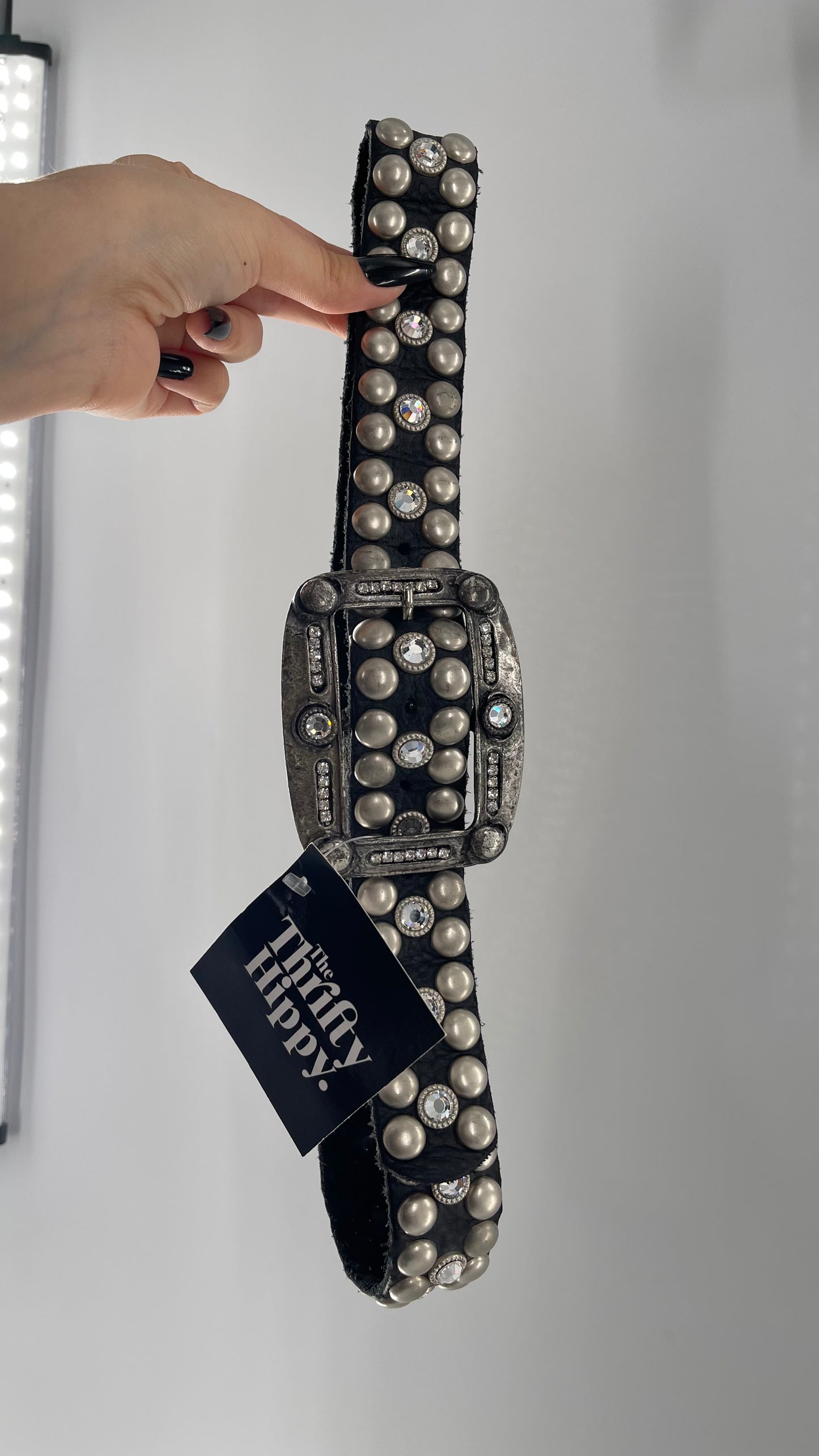 Vintage NEW Swarovski Crystal Iconic Cowboy Belt with Studded Leather Detailing (Small)