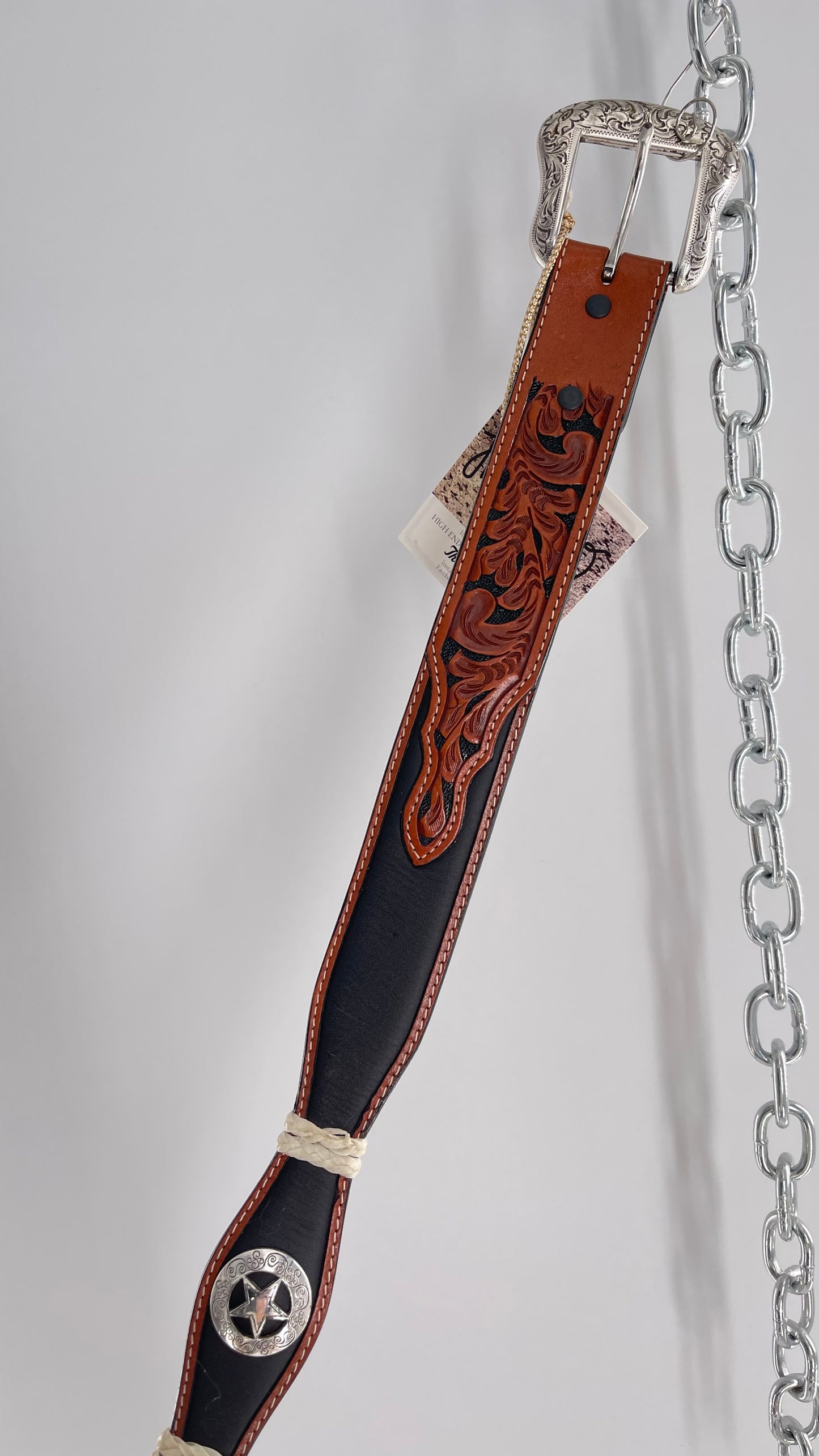 Vintage Ranger Belt Company Genuine Handtooled Leather Metal Stars Embellishments (36)