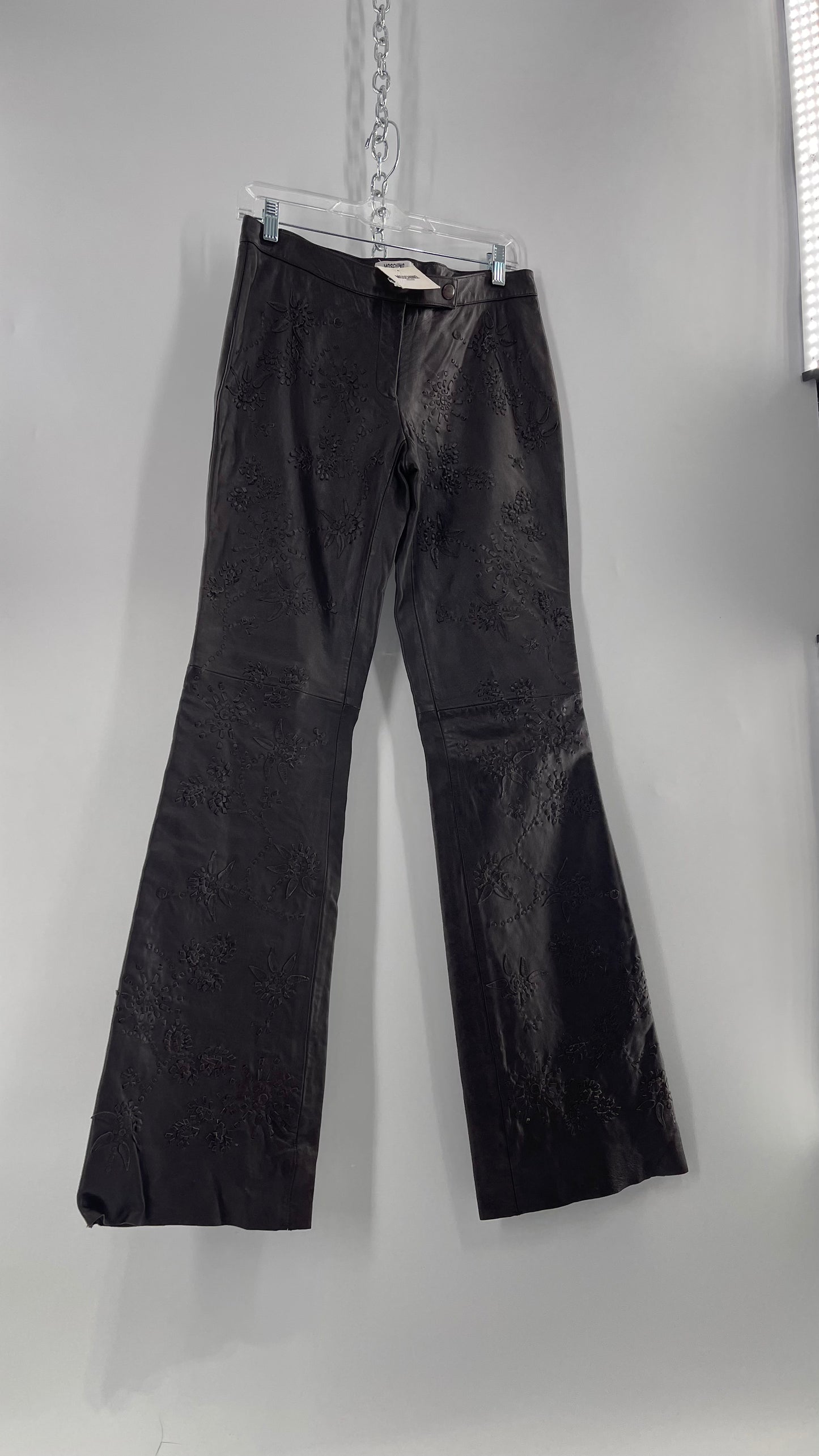 Moschino Brown Leather Embroidered Pants (10) ***WITH TAGS***