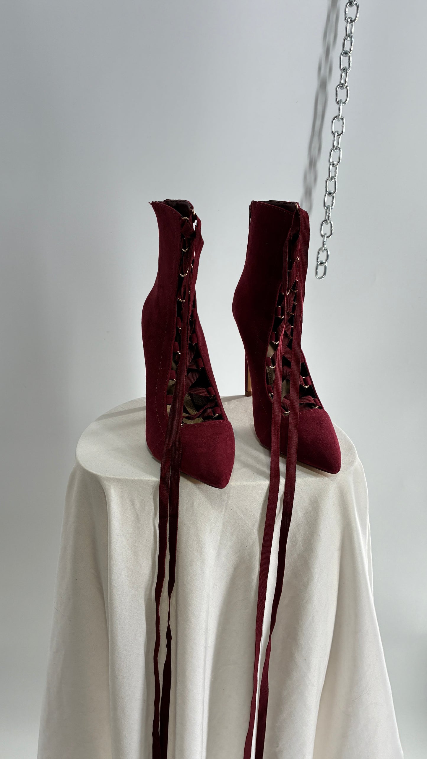 Charlotte Russe Deadstock Maroon Pointed Toe, Lace Up, Tie Up GISELE heel (9)