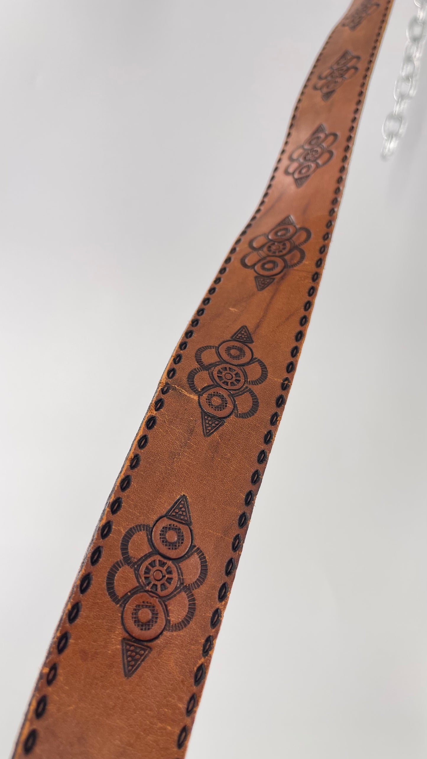Vintage 70s Hand Tooled HandCrafted Embossed Genuine Leather Belt (S/M)