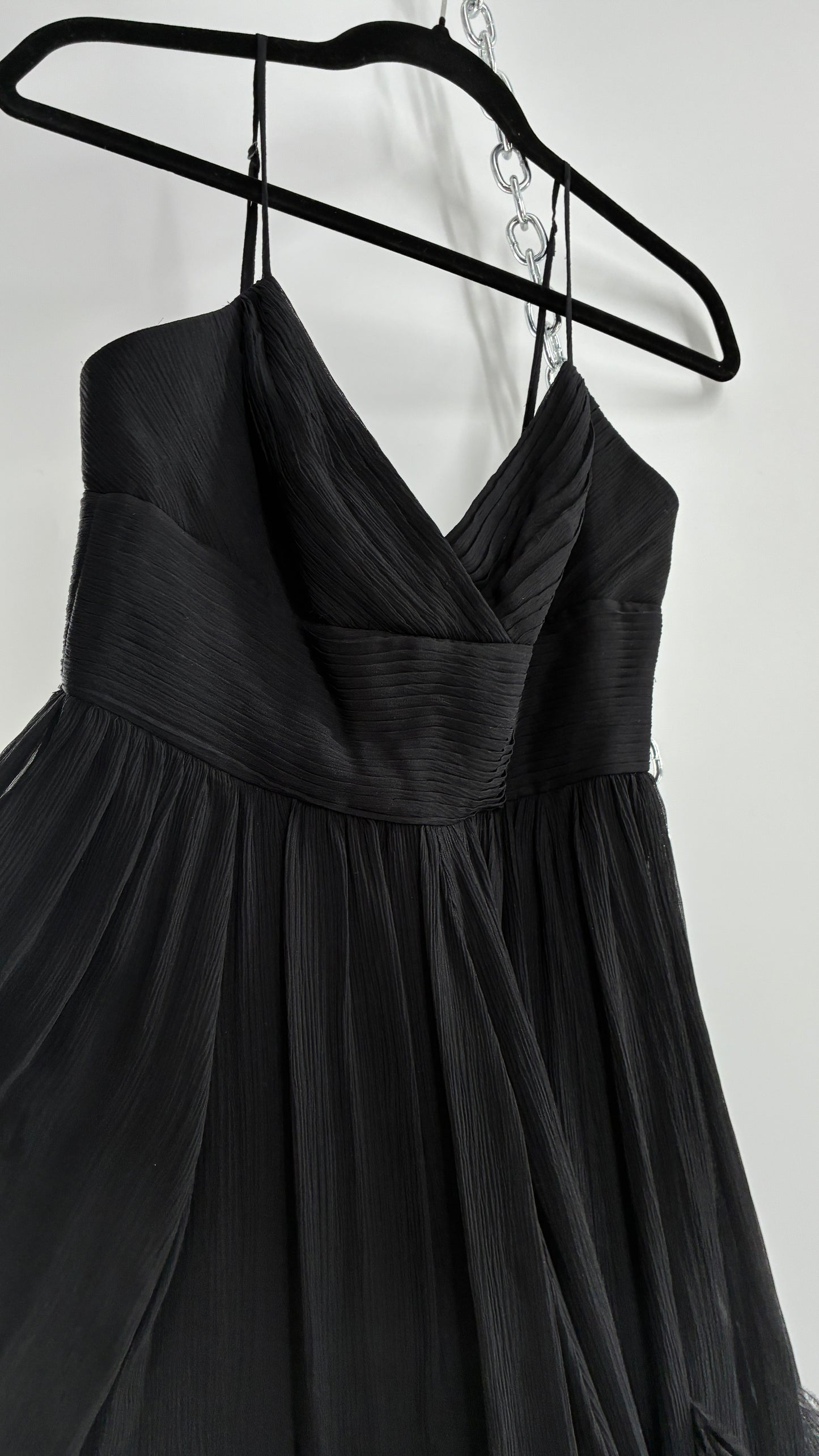 Vintage BCBGMAXAZRIA Crimped Black Dress with Ostrich Feather Details (6)
