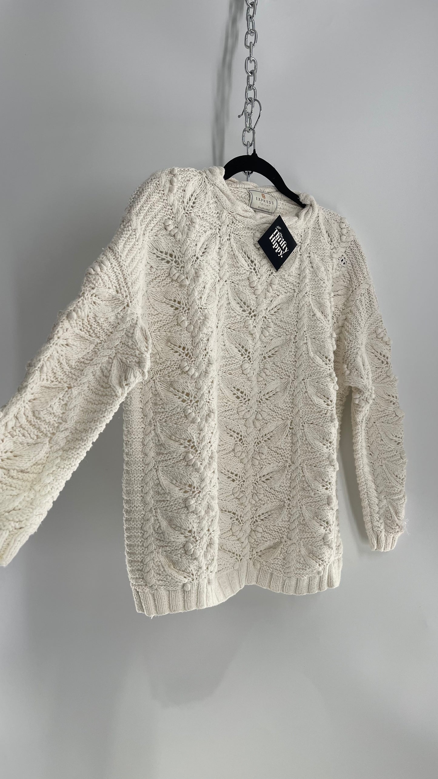 Vintage EXPRESS Tricot Hand-knitted Off White Heavy Sweater (Large)