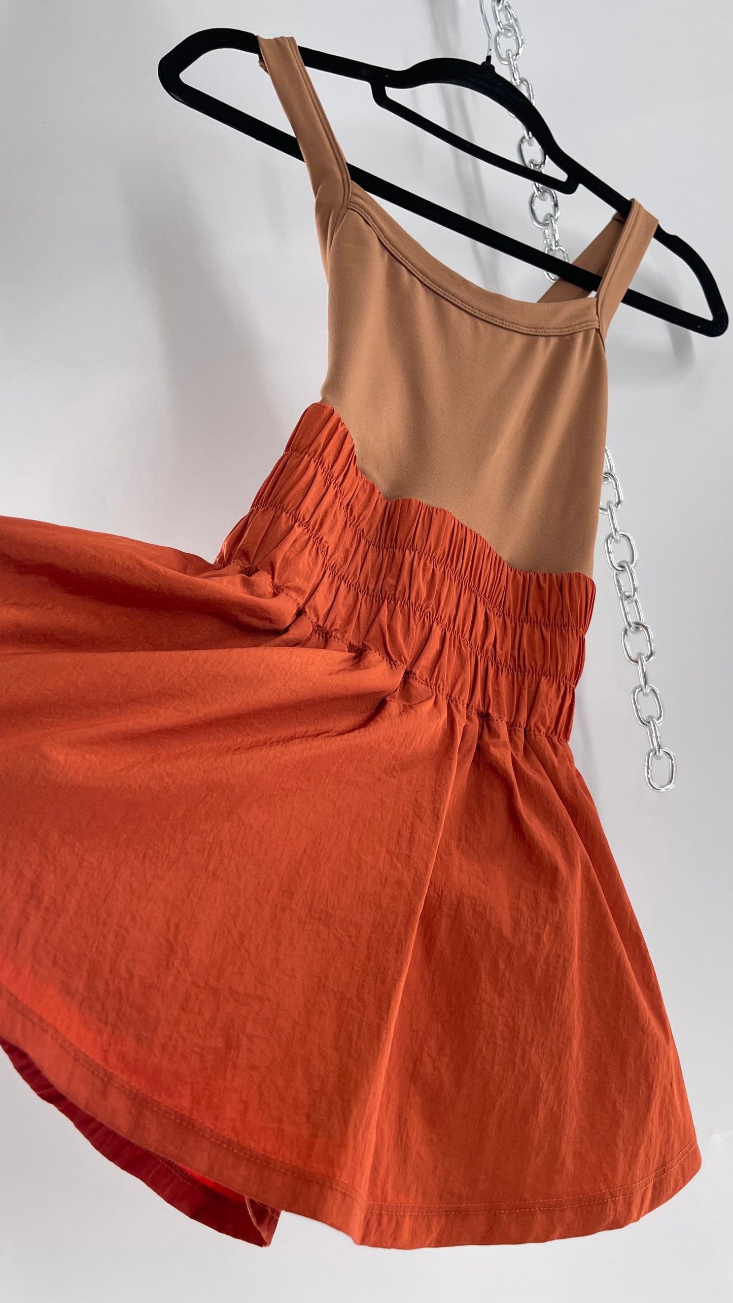Free People Movement Tan Jumpsuit with Burnt Orange Parachute Shorts (XS)
