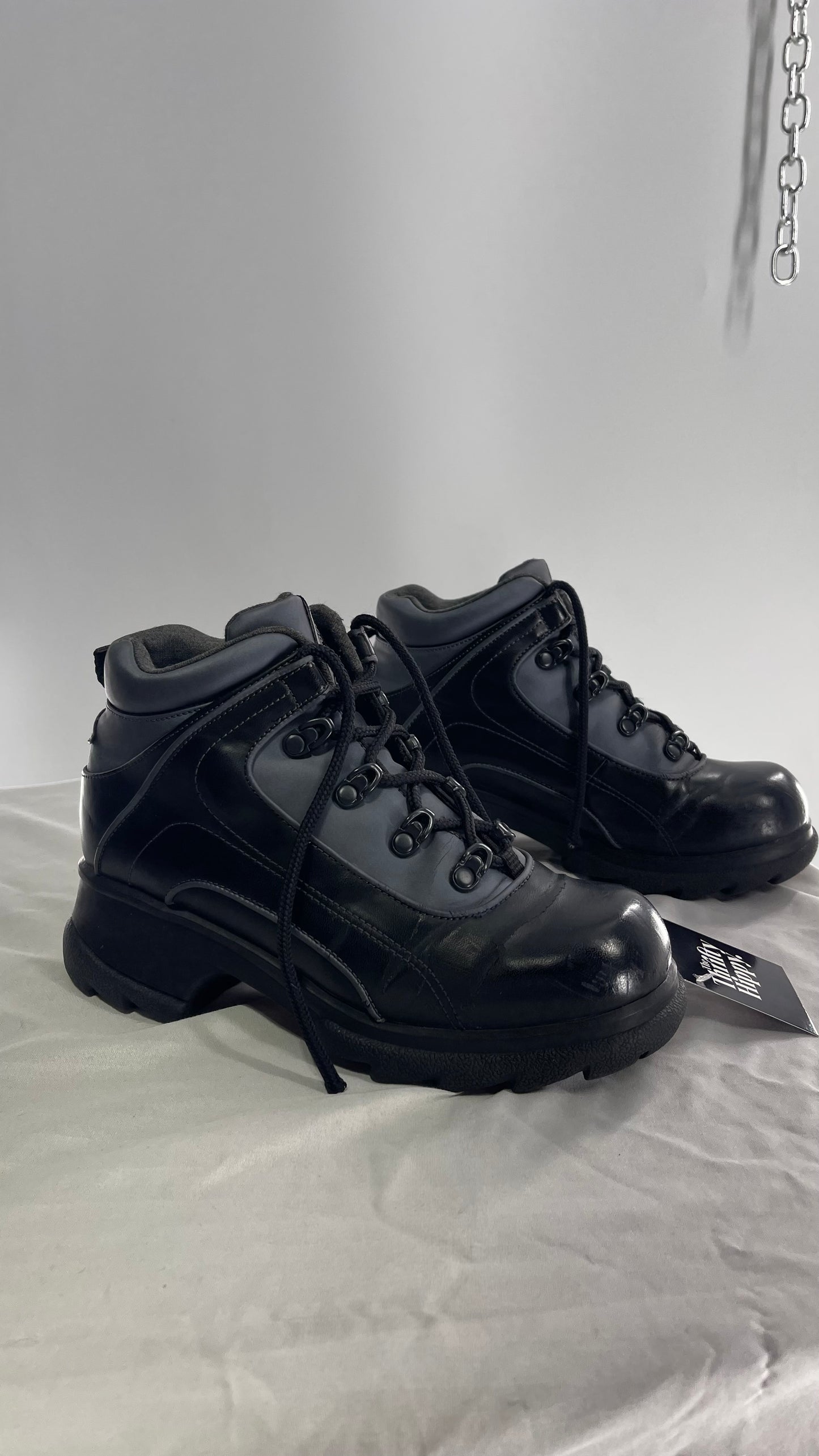 1990s Vintage SPORTO Metallic Blue and Black Round Toe Platform Sneaker Boot (9)