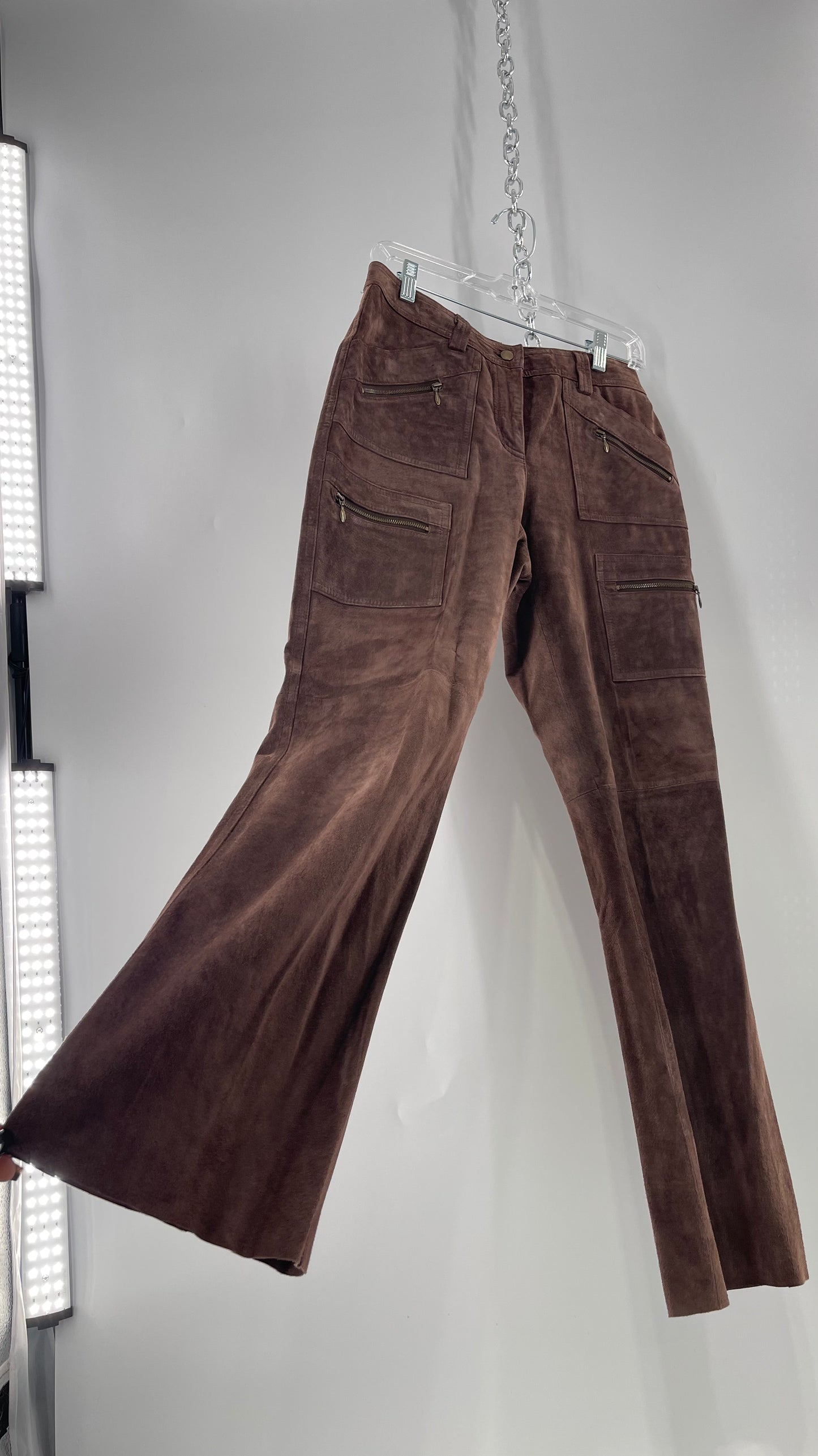 Vintage Context Petit Brown Suede Straight Leg Cargos with Pockets and Bronze Zippers (8P)