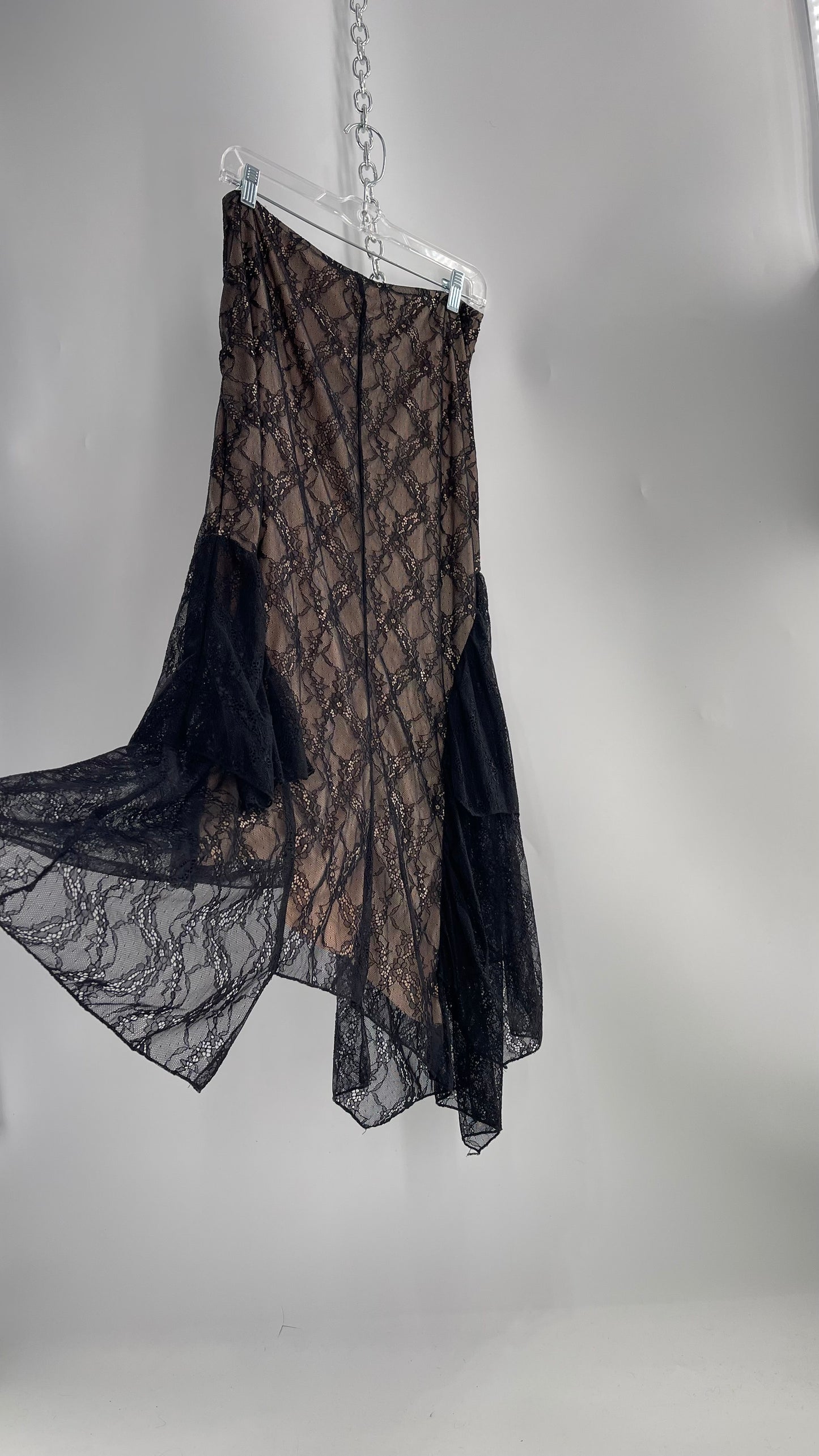 Urban Outfitters Black Lace Midi Skirt with Nude Underlay (Medium)