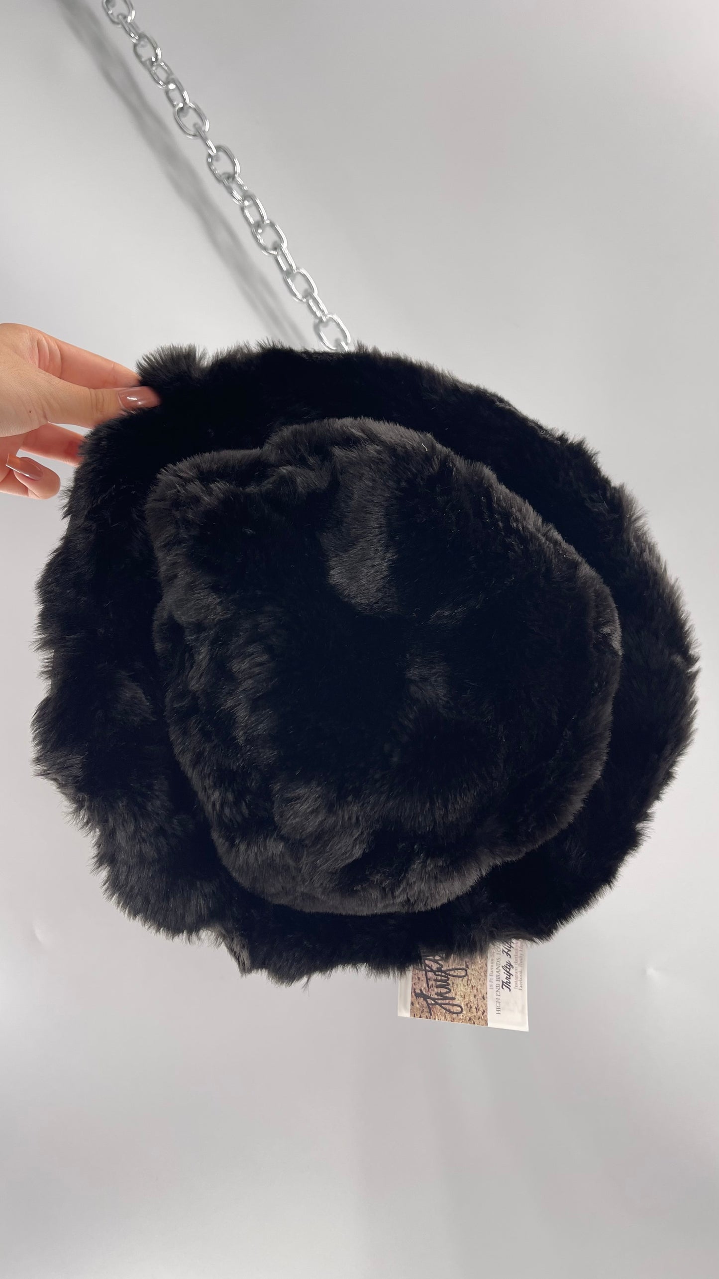Vintage Black Fluffy Furry Reversible Bucket Hat