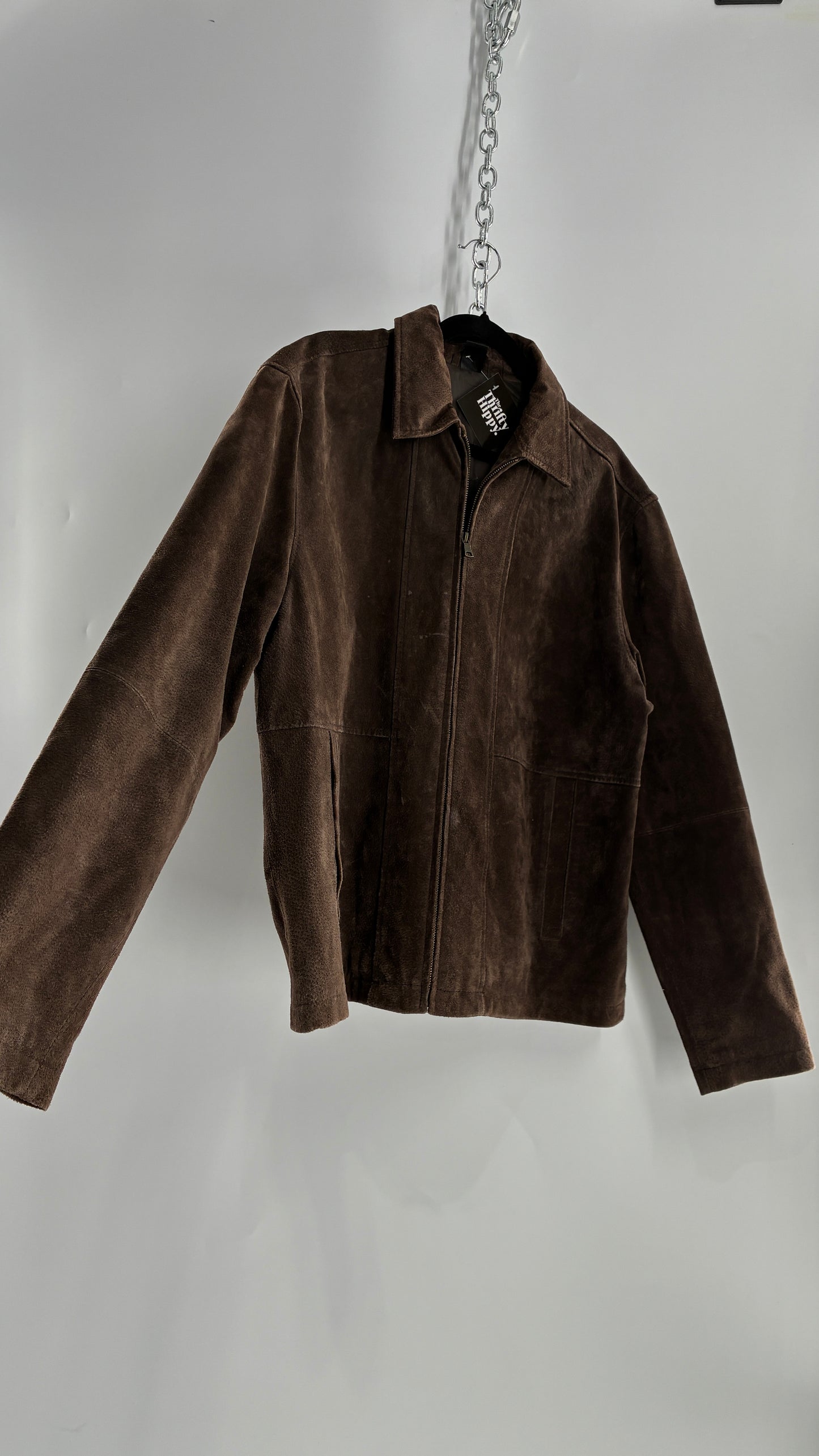Vintage Liz Claiborne Dark Brown Genuine Suede Leather Jacket (Large)
