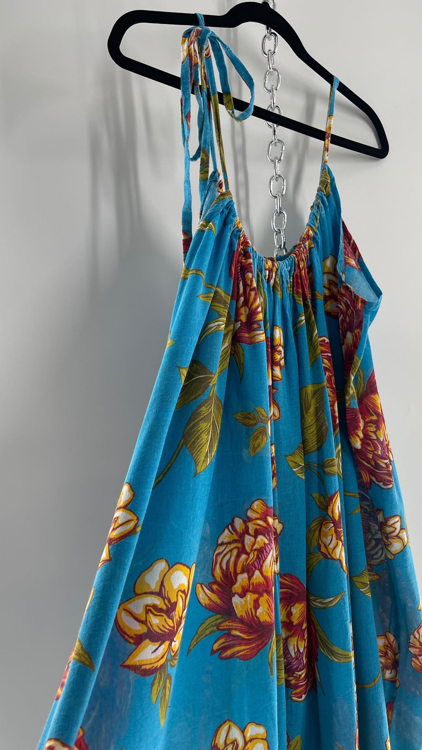 Handemade Brazilian Color Blocked Blue/Orange Floral Maxi (One Size)