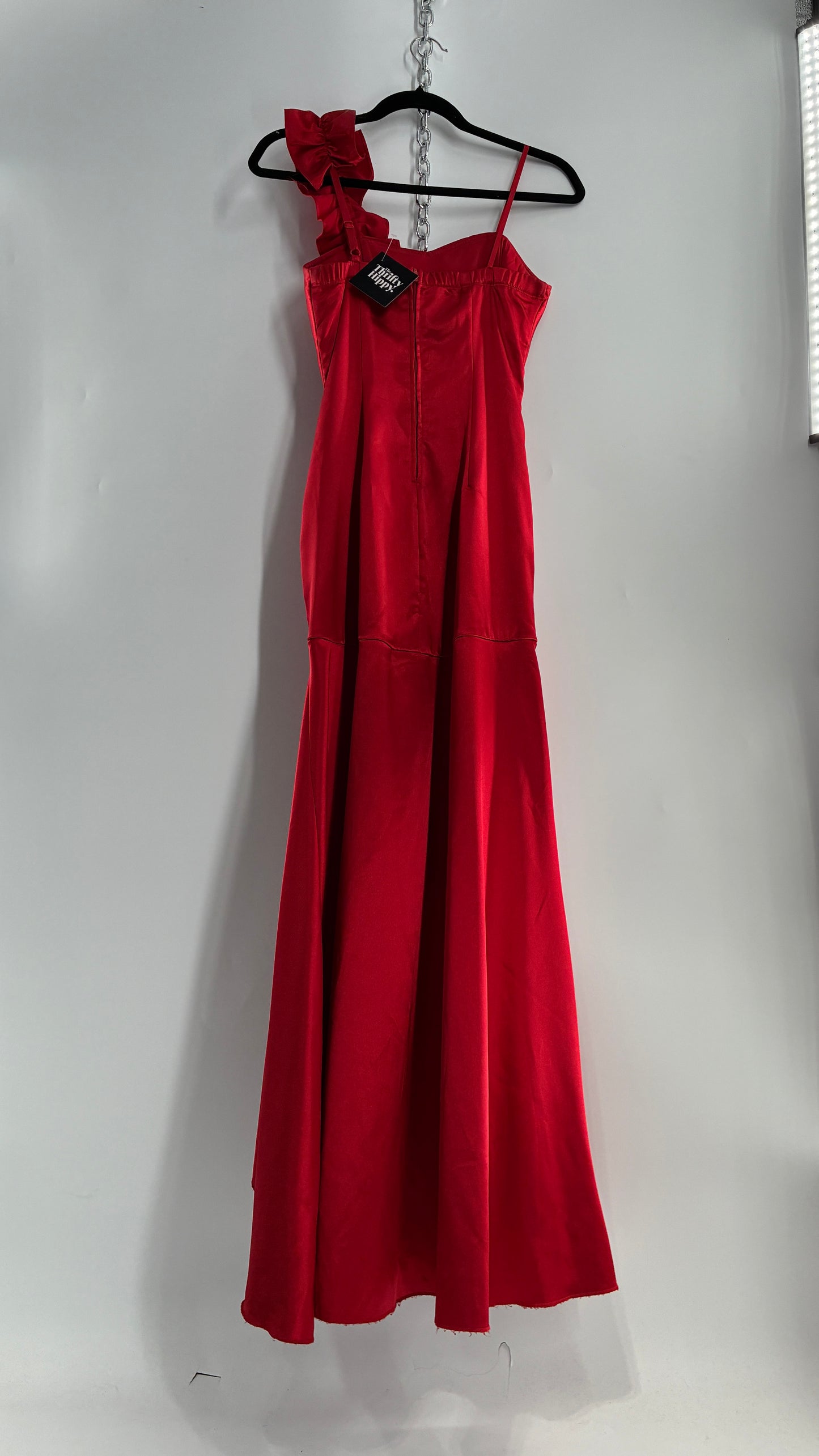 Vintage Ruby Rox Red Full Length One Shoulder Ruched Gown (3)