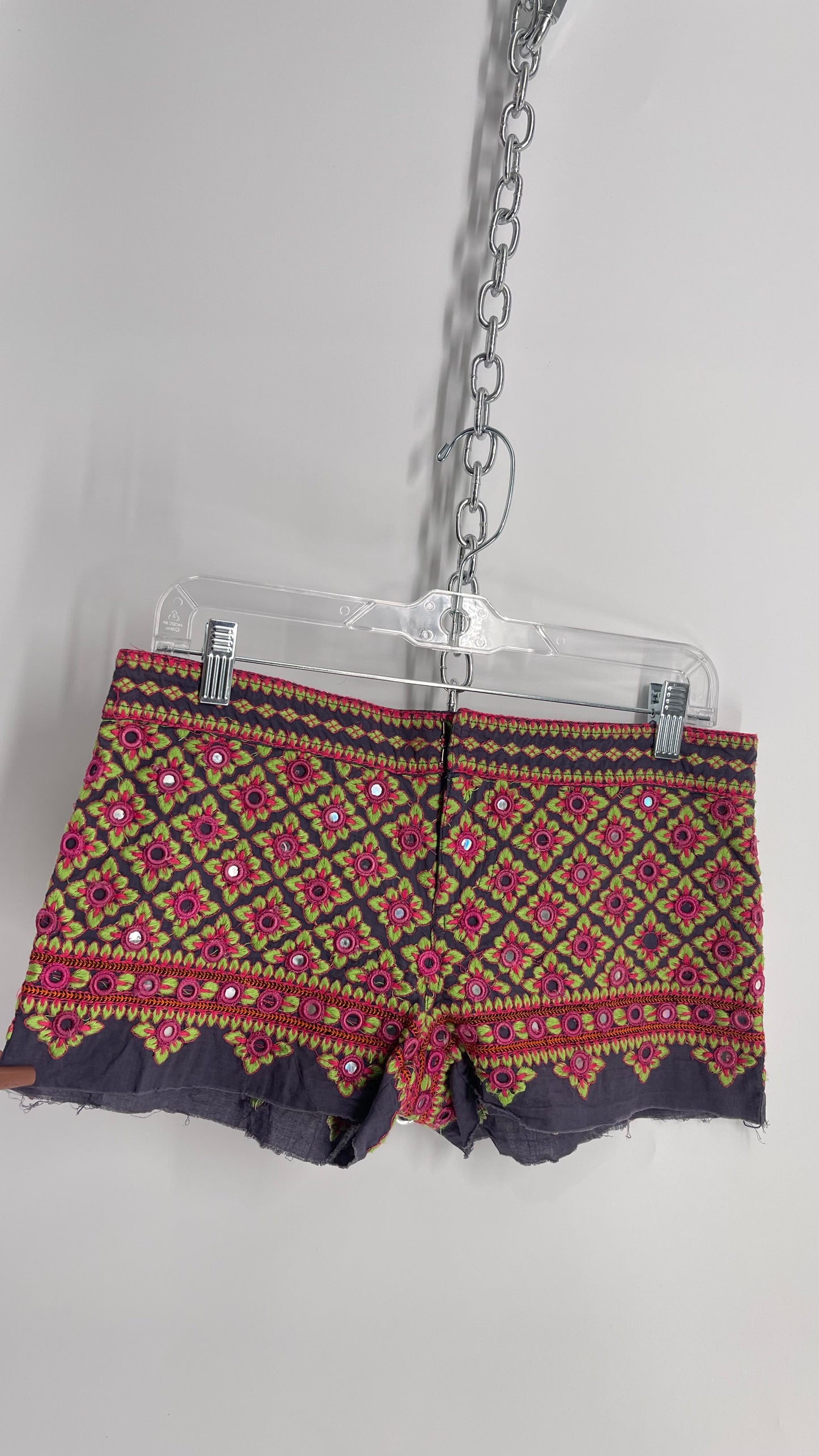Vintage Embroidered Low Rise Micro Hot Shorts with Mirror Details (XS)