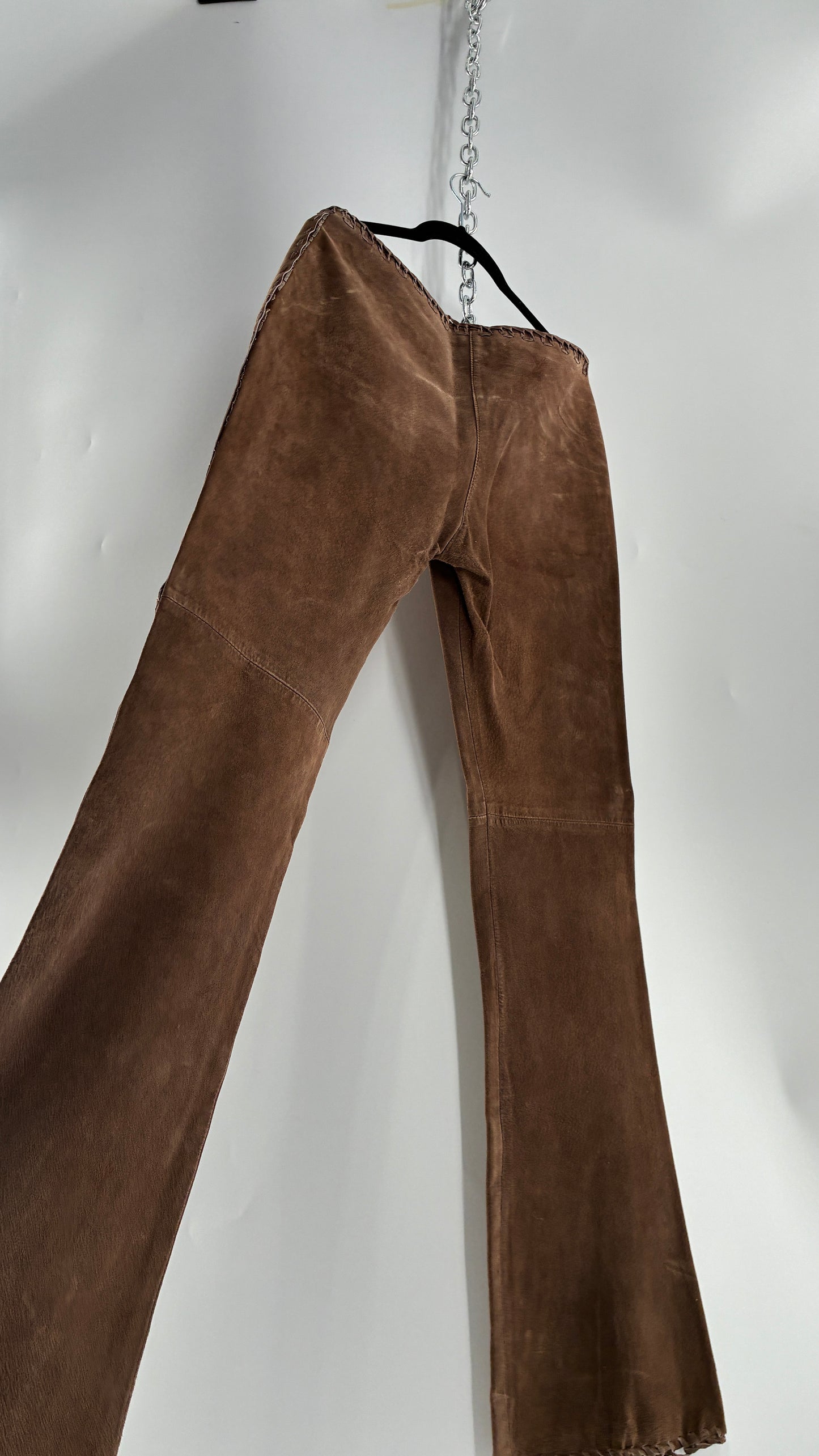 Vintage SWEET ROMEO Suede Leather Stitch Side, Braided Hem Pants (10)