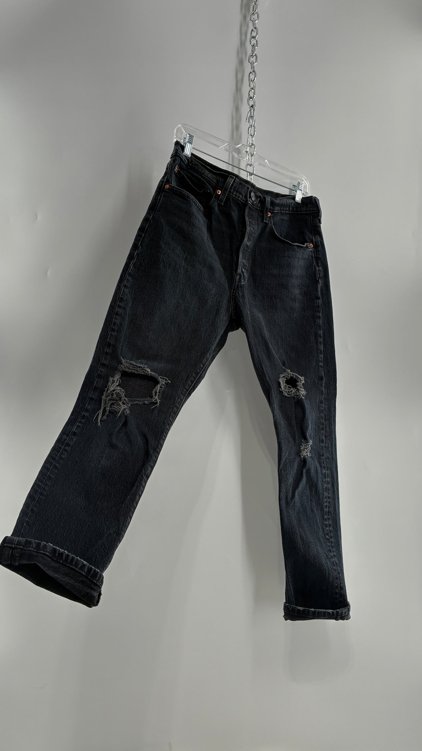Vintage LEVI Dark Wash Distressed Denim 501s (30x28)
